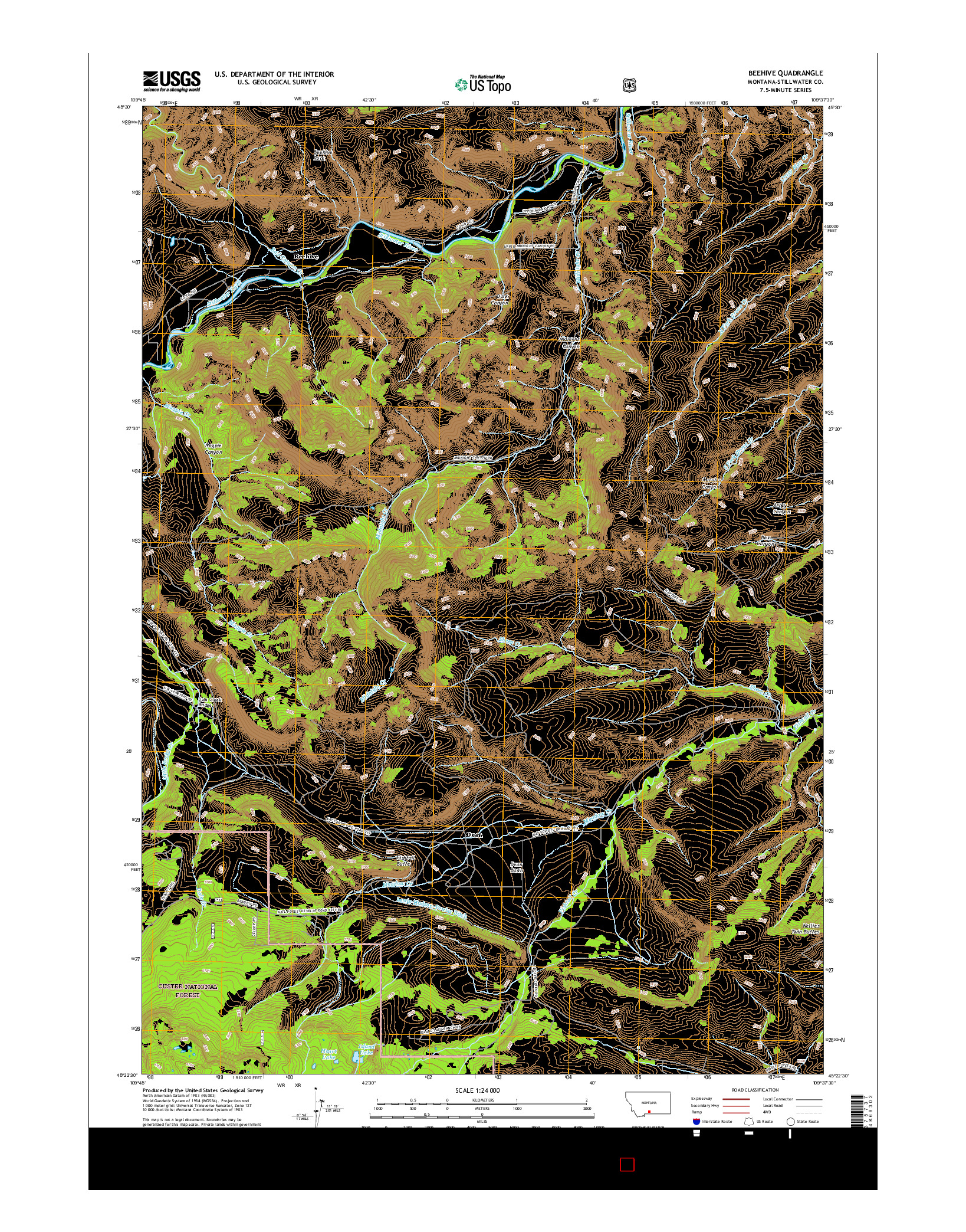 USGS US TOPO 7.5-MINUTE MAP FOR BEEHIVE, MT 2017