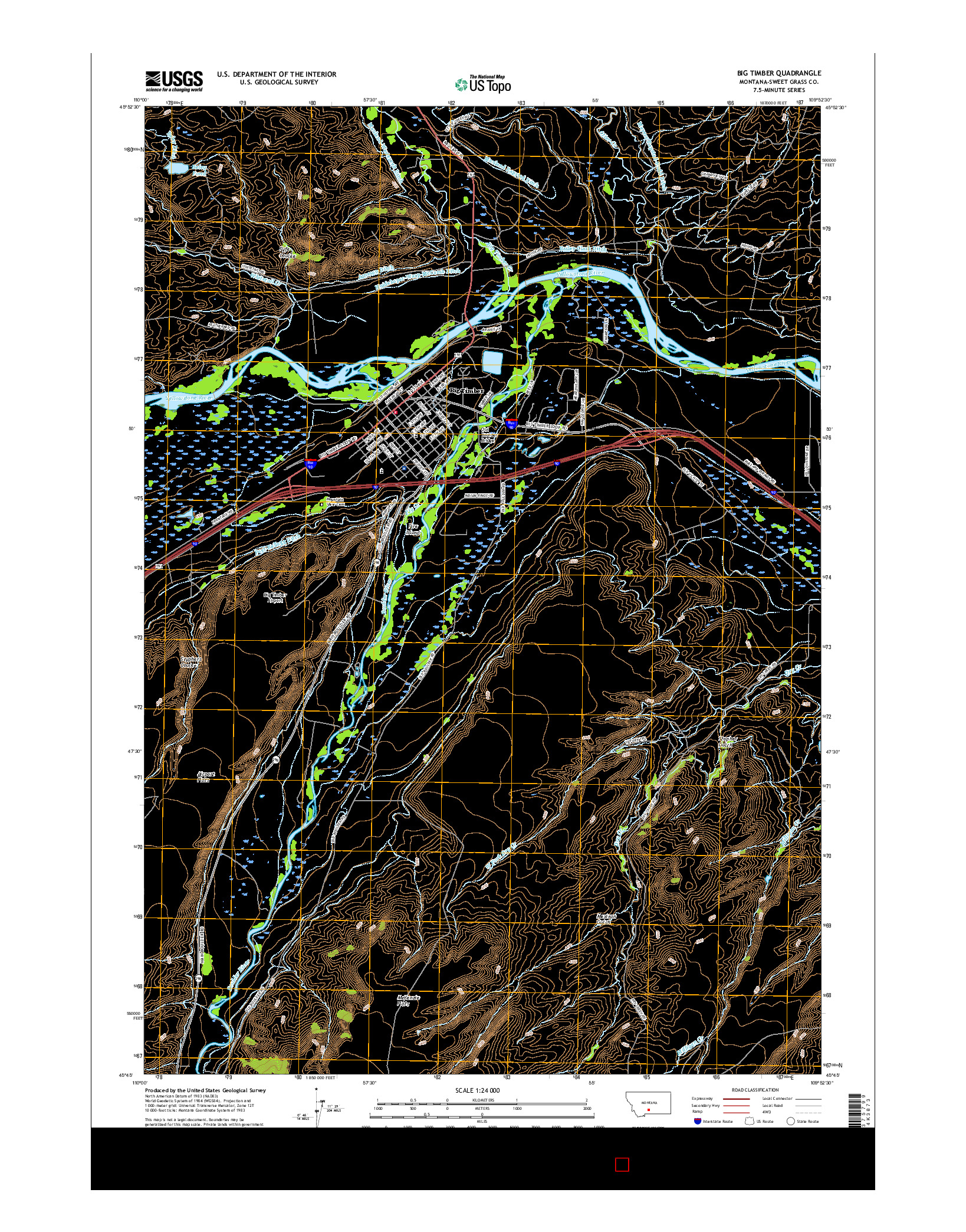 USGS US TOPO 7.5-MINUTE MAP FOR BIG TIMBER, MT 2017