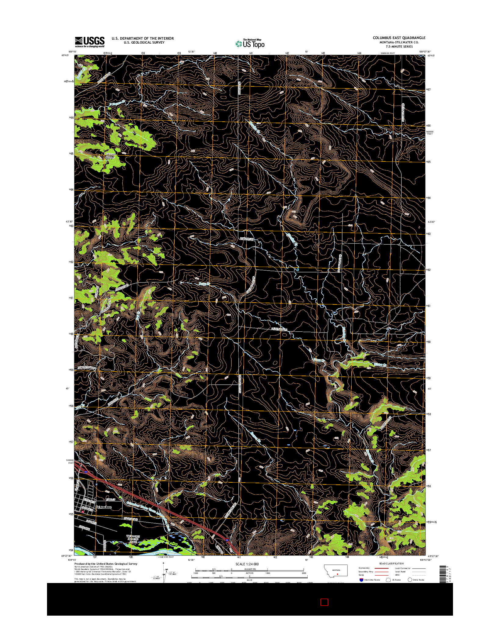 USGS US TOPO 7.5-MINUTE MAP FOR COLUMBUS EAST, MT 2017