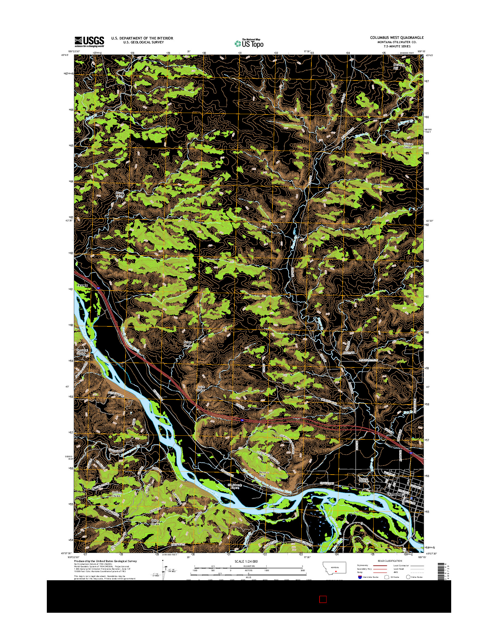 USGS US TOPO 7.5-MINUTE MAP FOR COLUMBUS WEST, MT 2017