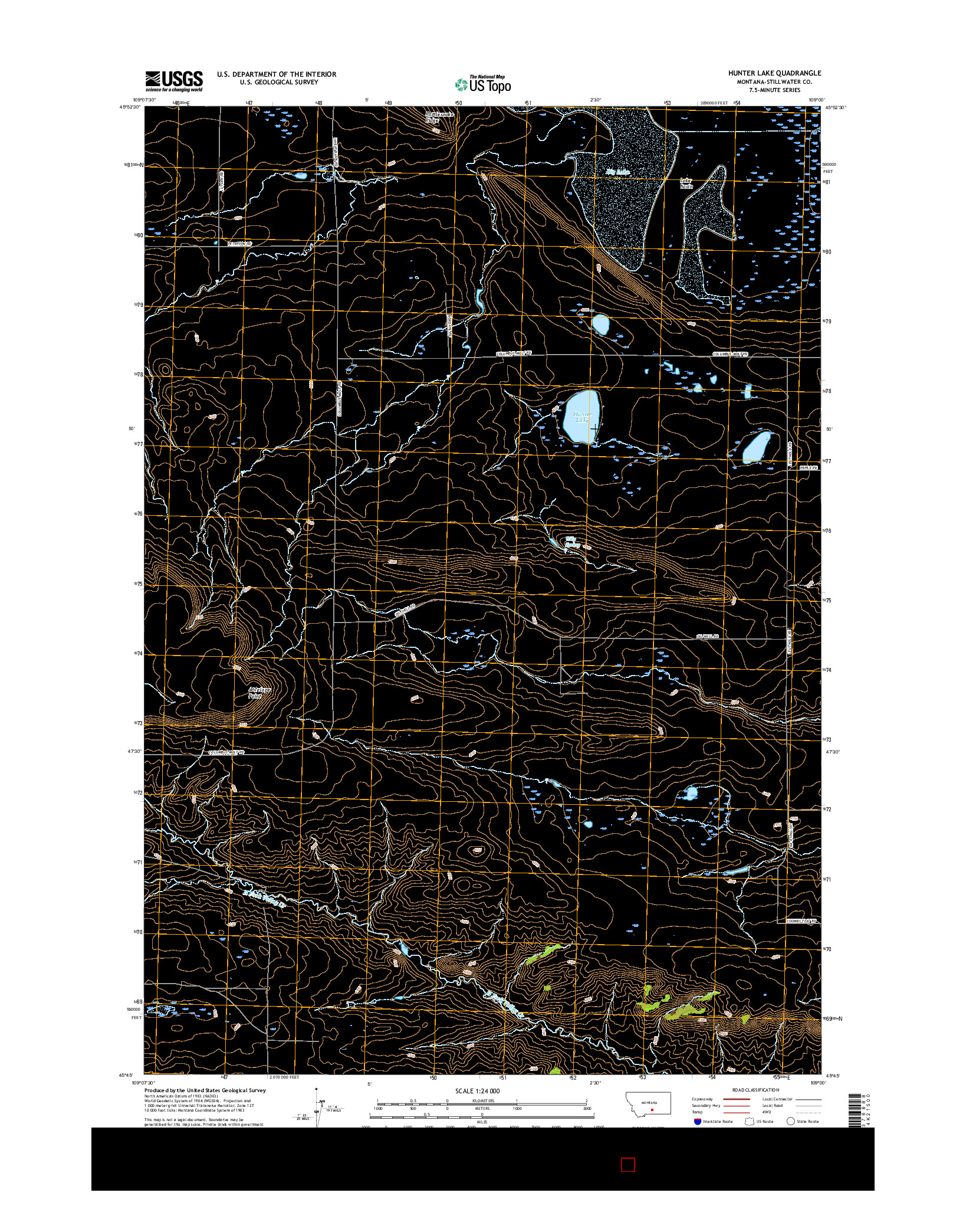 USGS US TOPO 7.5-MINUTE MAP FOR HUNTER LAKE, MT 2017