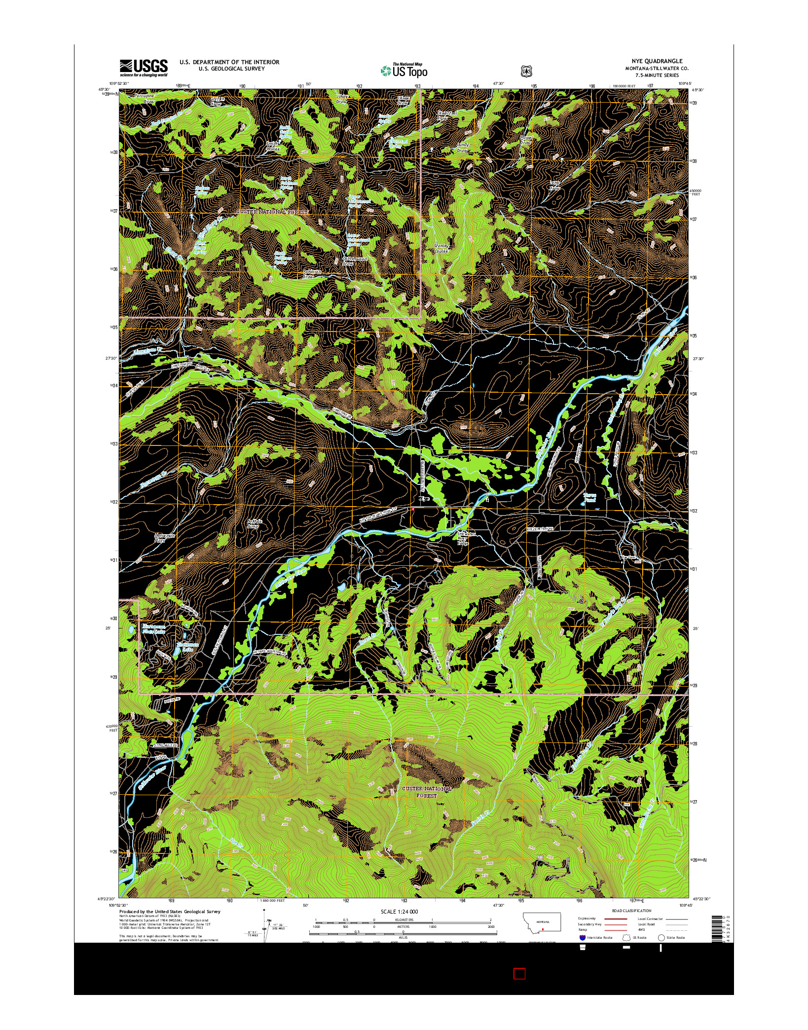 USGS US TOPO 7.5-MINUTE MAP FOR NYE, MT 2017