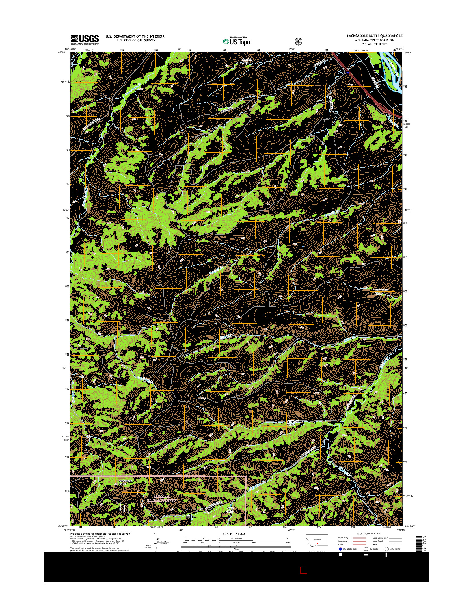 USGS US TOPO 7.5-MINUTE MAP FOR PACKSADDLE BUTTE, MT 2017