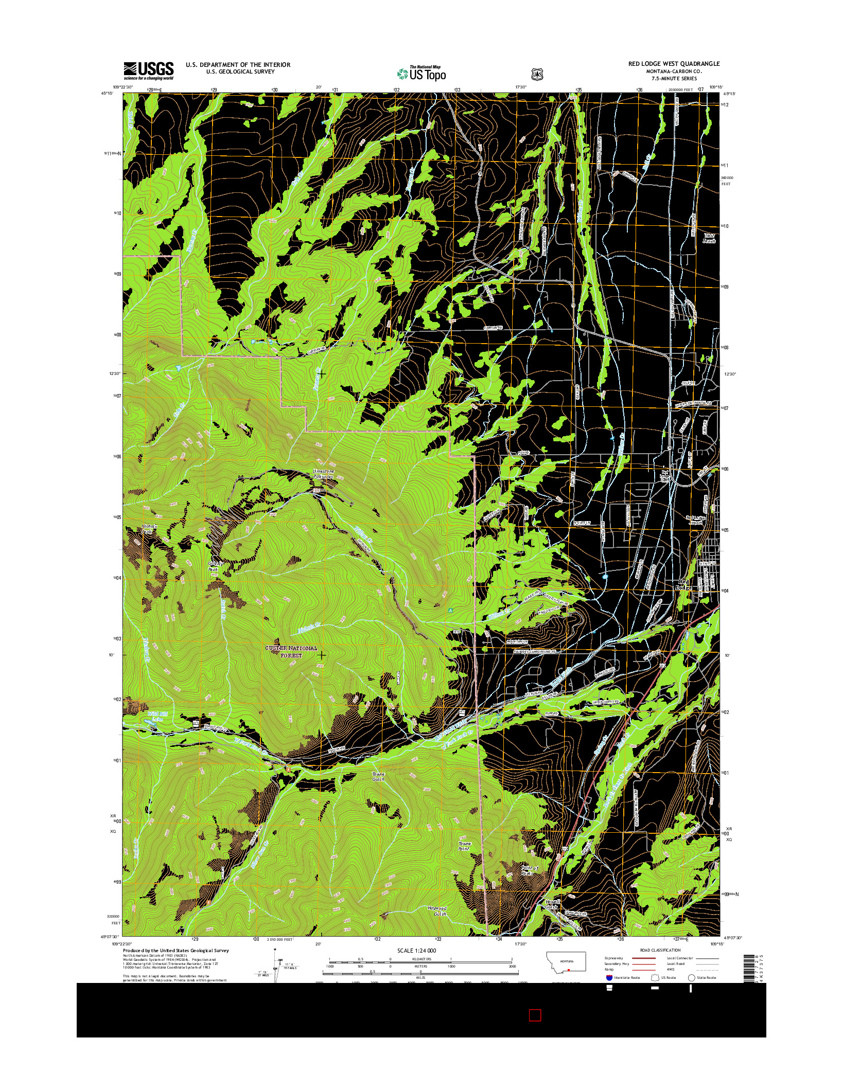 USGS US TOPO 7.5-MINUTE MAP FOR RED LODGE WEST, MT 2017