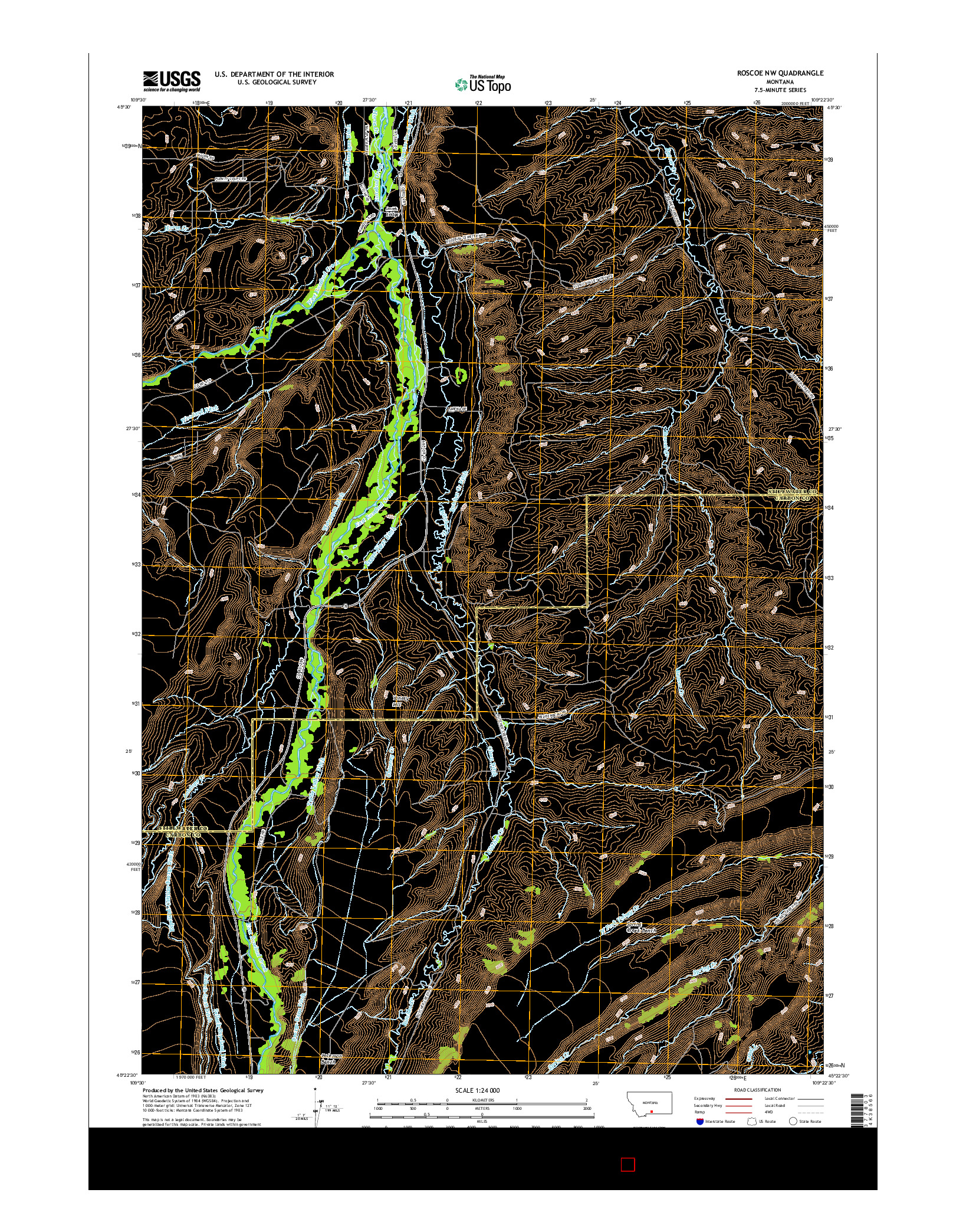 USGS US TOPO 7.5-MINUTE MAP FOR ROSCOE NW, MT 2017