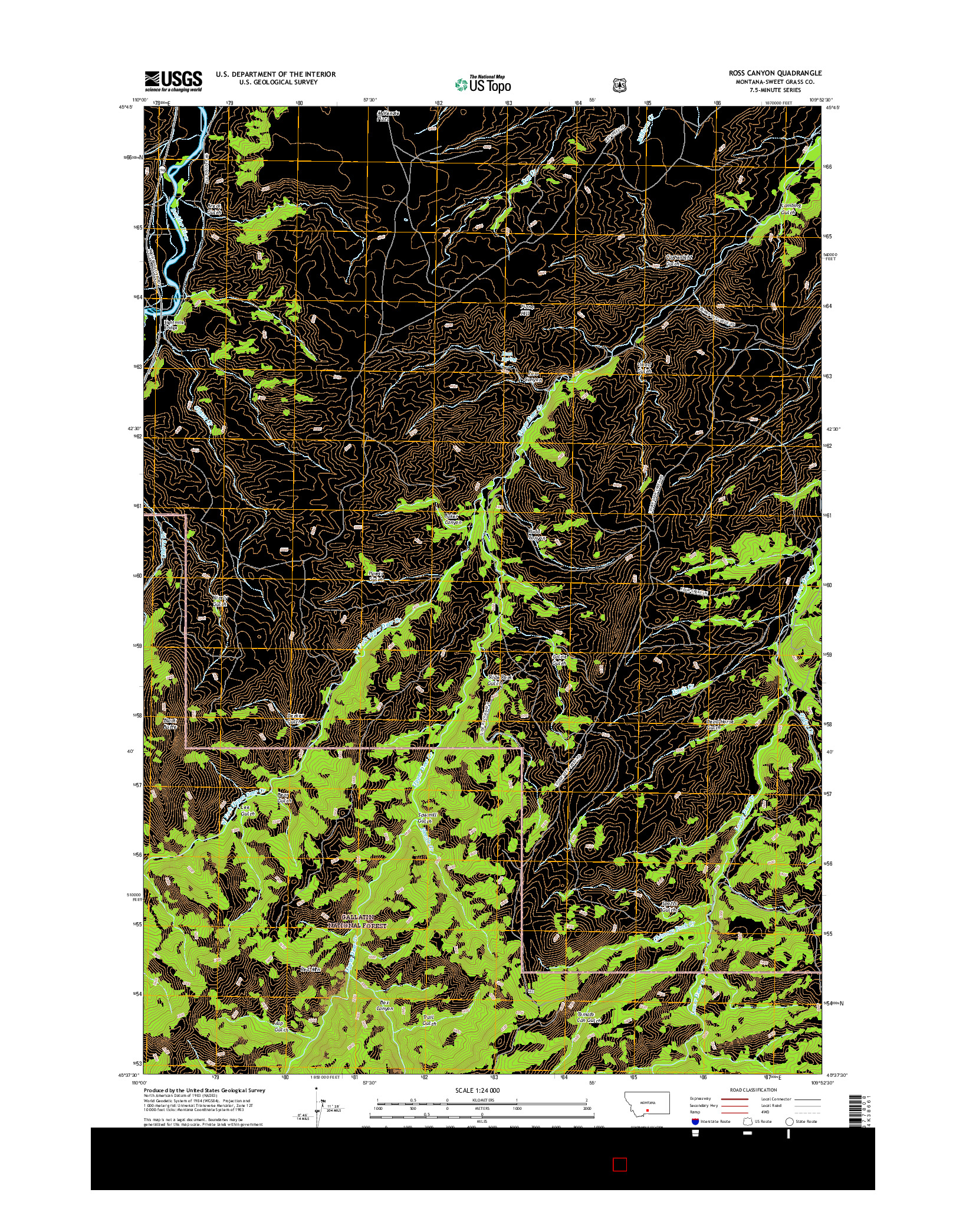 USGS US TOPO 7.5-MINUTE MAP FOR ROSS CANYON, MT 2017