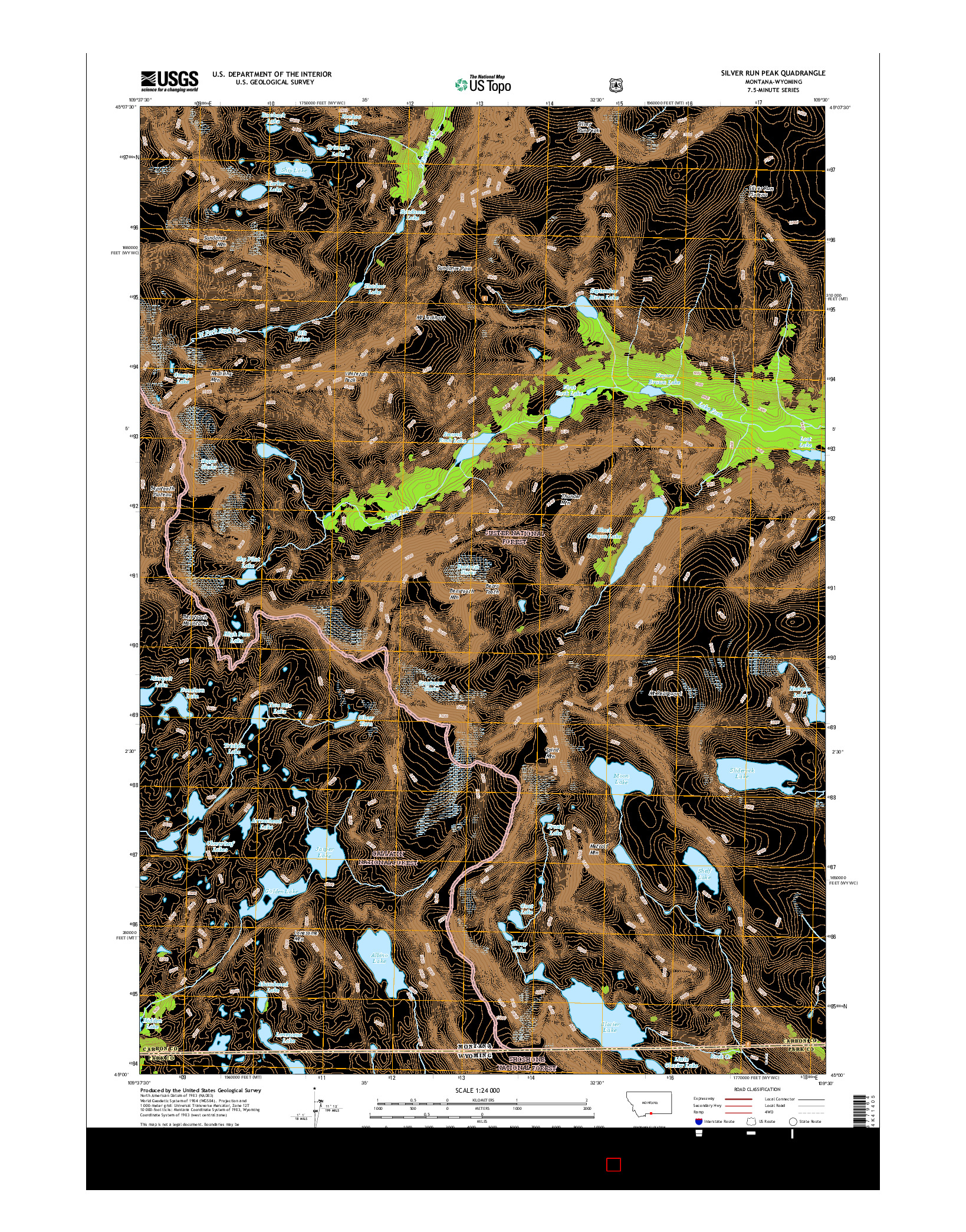 USGS US TOPO 7.5-MINUTE MAP FOR SILVER RUN PEAK, MT-WY 2017