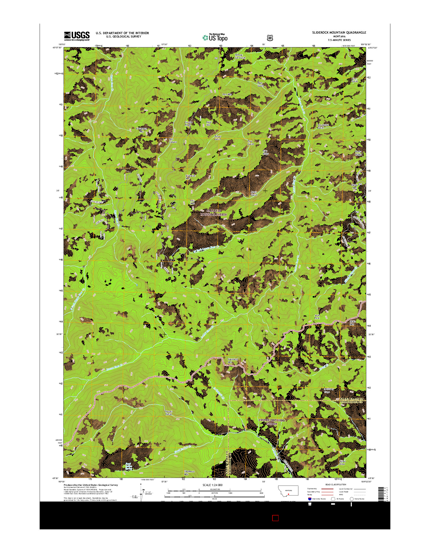 USGS US TOPO 7.5-MINUTE MAP FOR SLIDEROCK MOUNTAIN, MT 2017