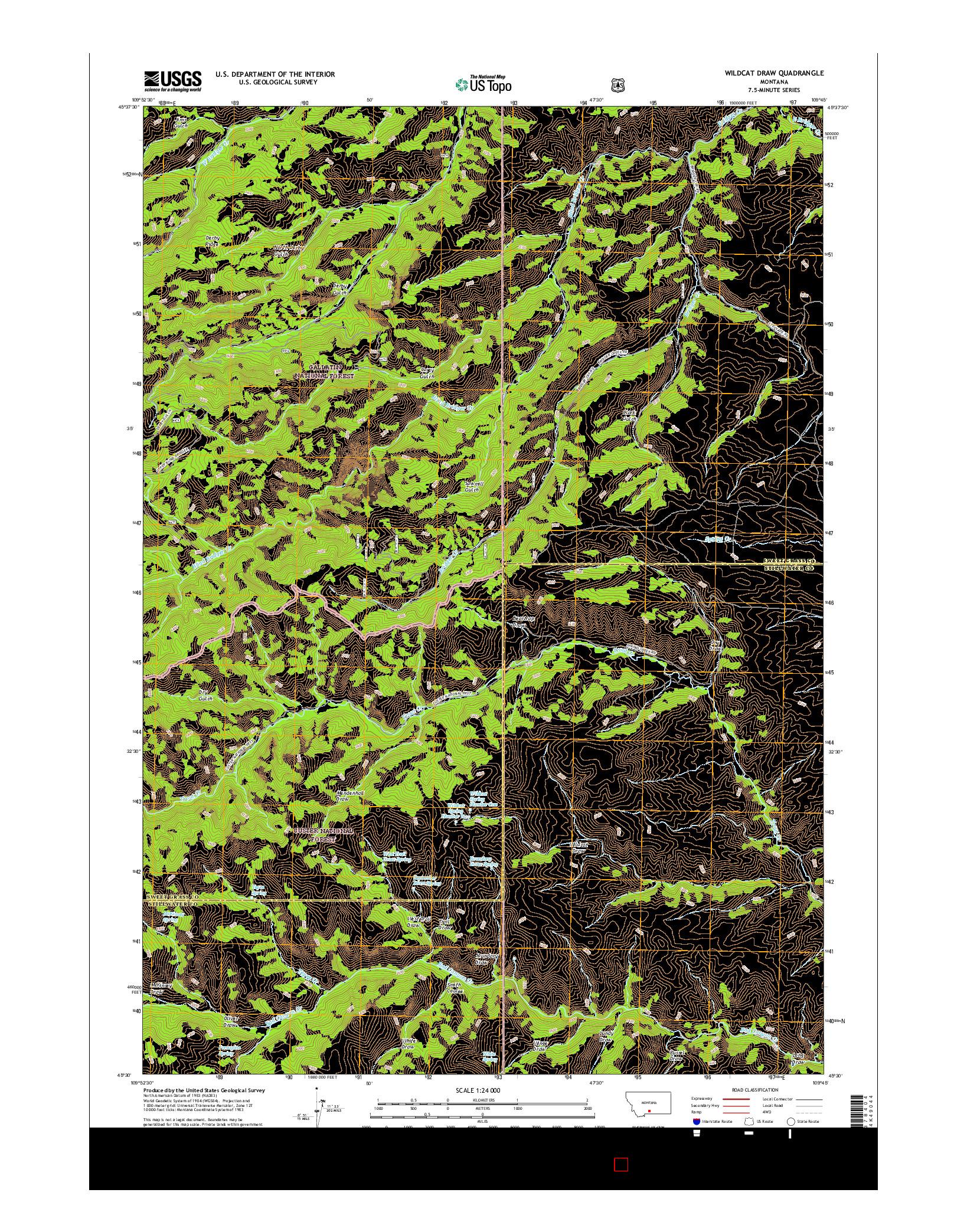 USGS US TOPO 7.5-MINUTE MAP FOR WILDCAT DRAW, MT 2017