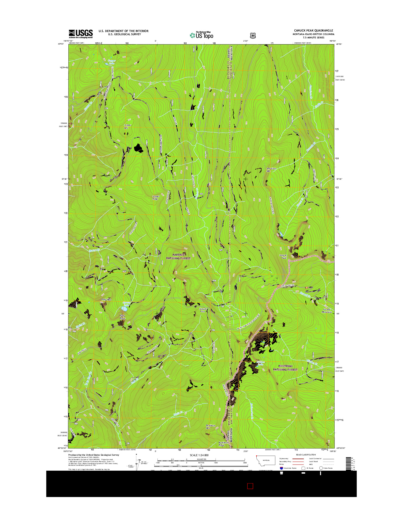 USGS US TOPO 7.5-MINUTE MAP FOR CANUCK PEAK, MT-ID-BC 2017