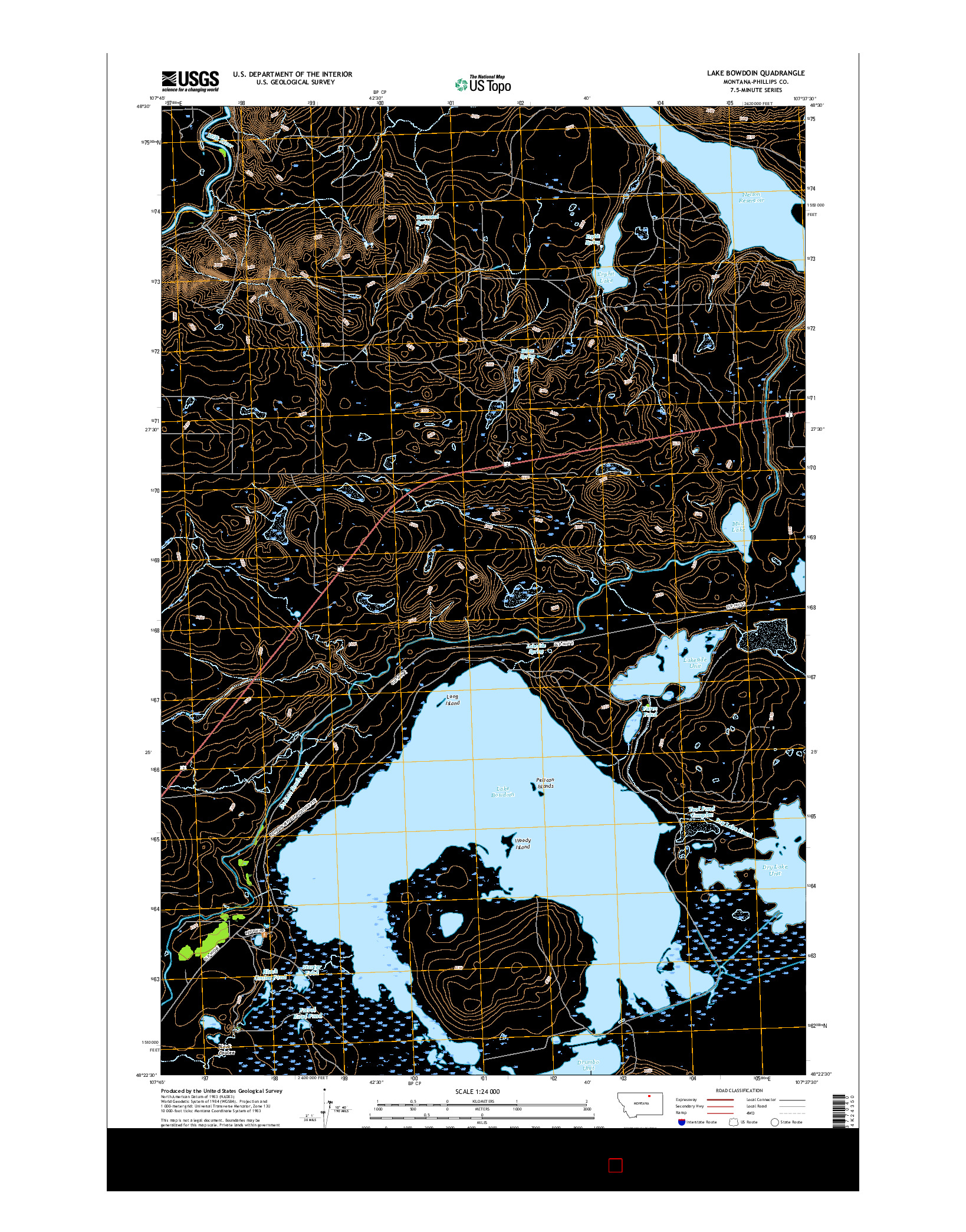 USGS US TOPO 7.5-MINUTE MAP FOR LAKE BOWDOIN, MT 2017