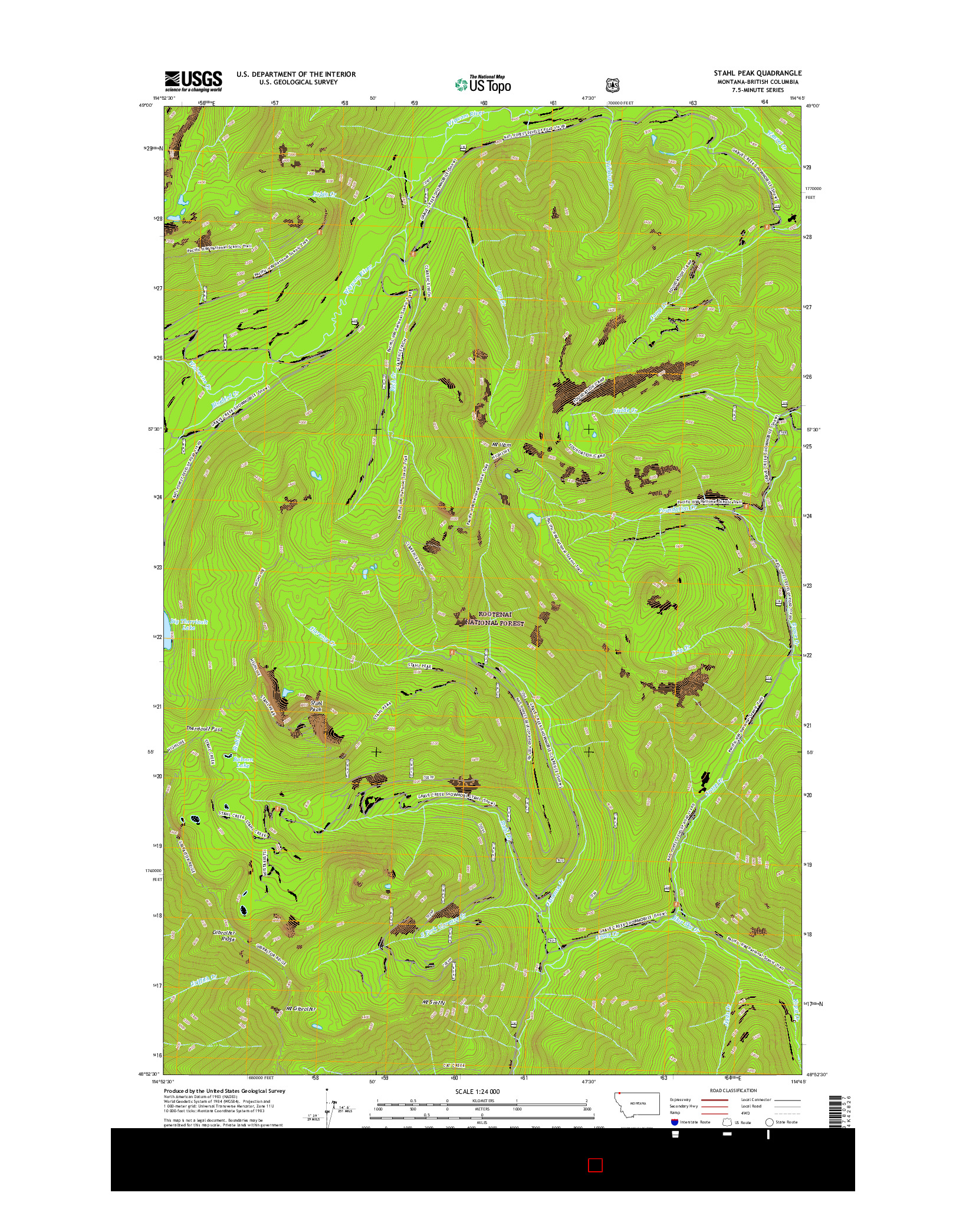 USGS US TOPO 7.5-MINUTE MAP FOR STAHL PEAK, MT-BC 2017