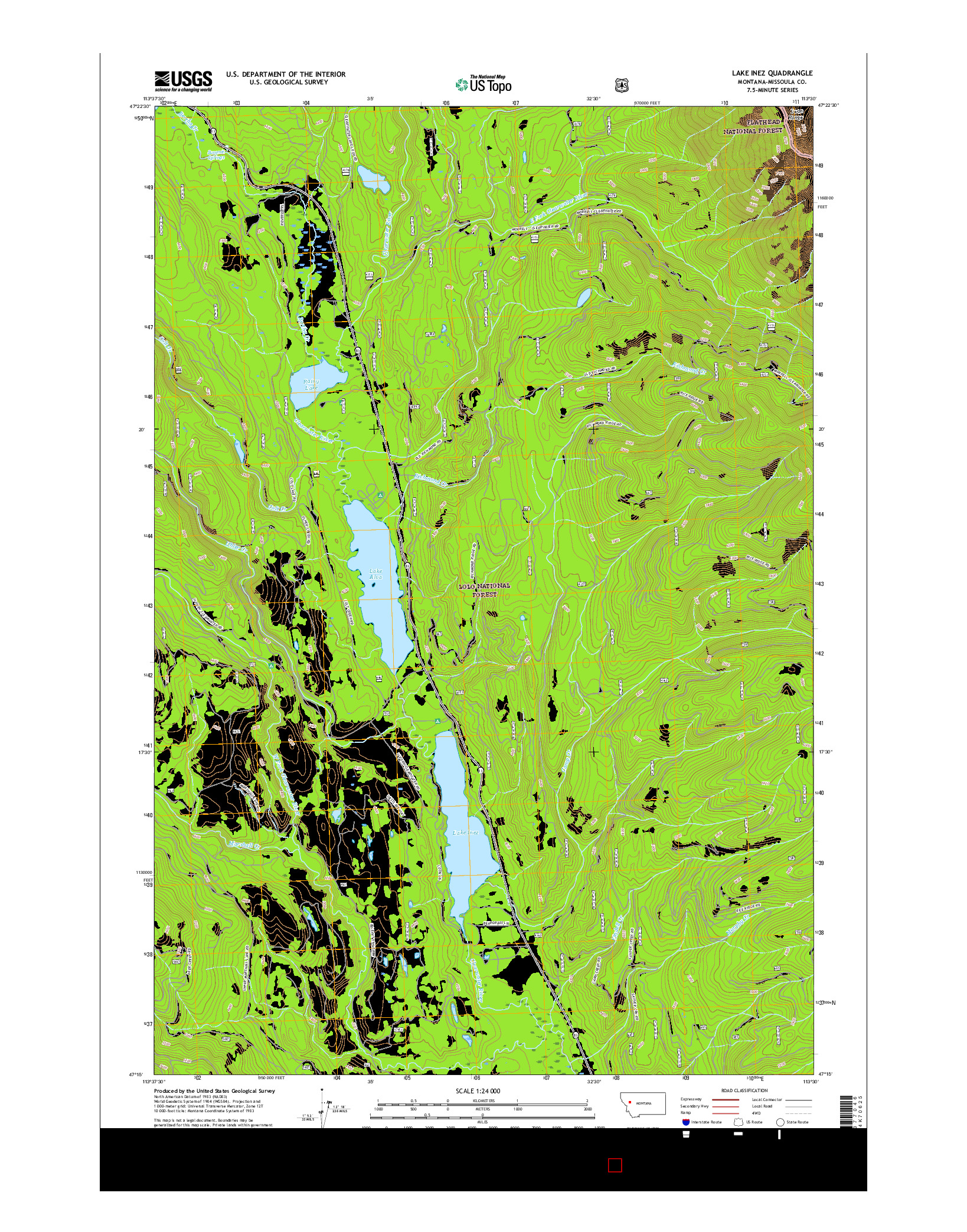 USGS US TOPO 7.5-MINUTE MAP FOR LAKE INEZ, MT 2017