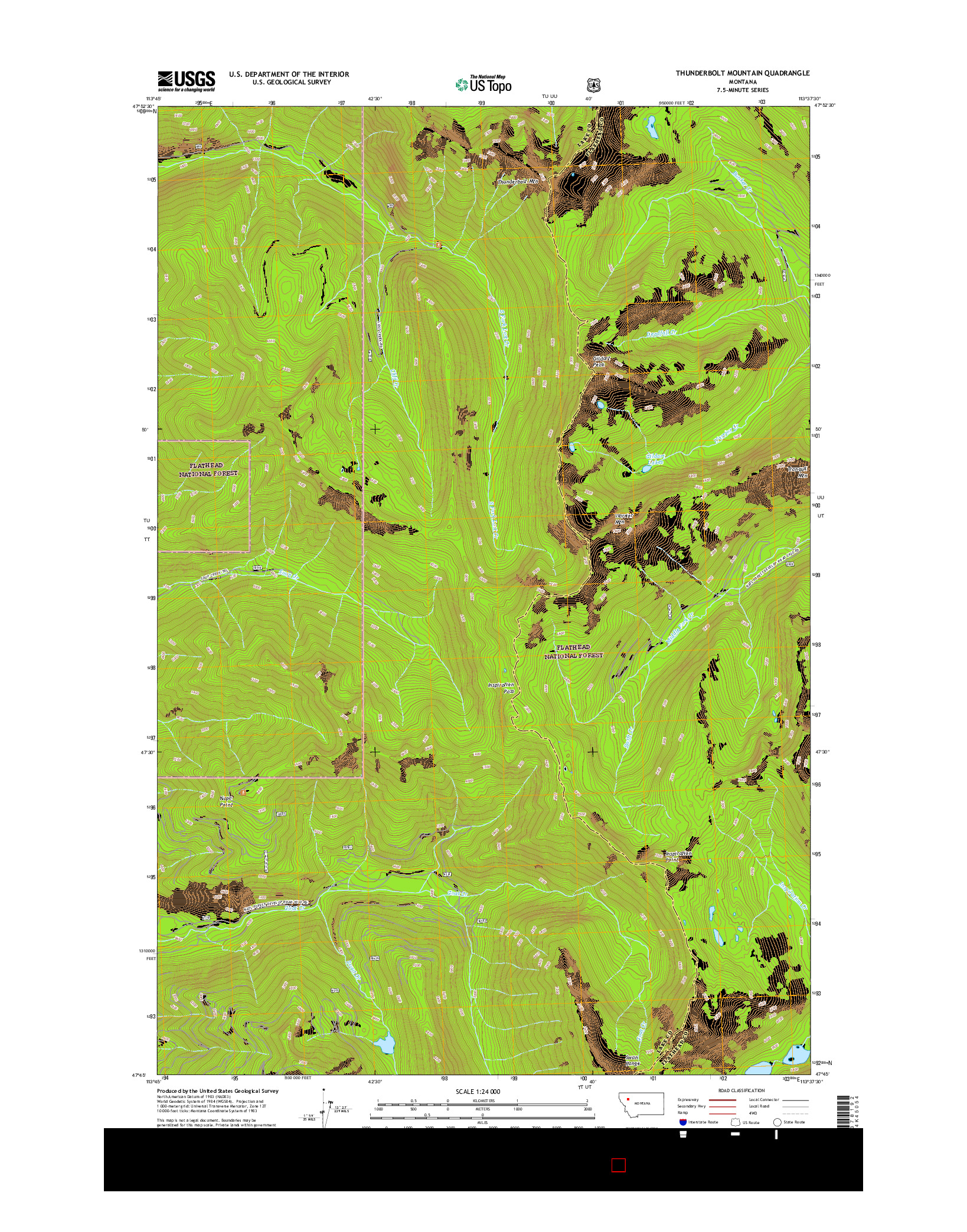 USGS US TOPO 7.5-MINUTE MAP FOR THUNDERBOLT MOUNTAIN, MT 2017