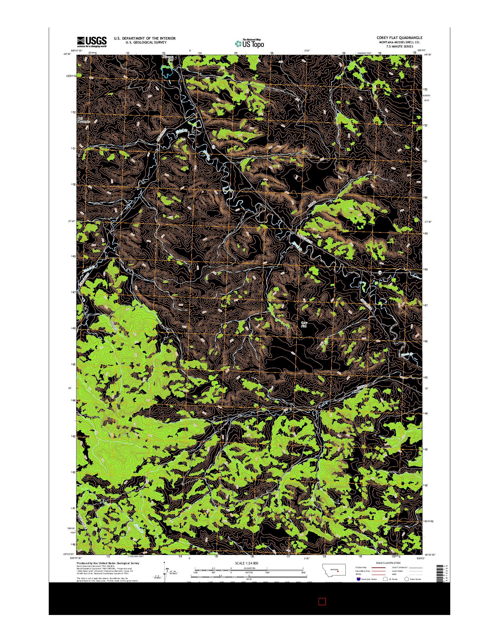 USGS US TOPO 7.5-MINUTE MAP FOR COREY FLAT, MT 2017