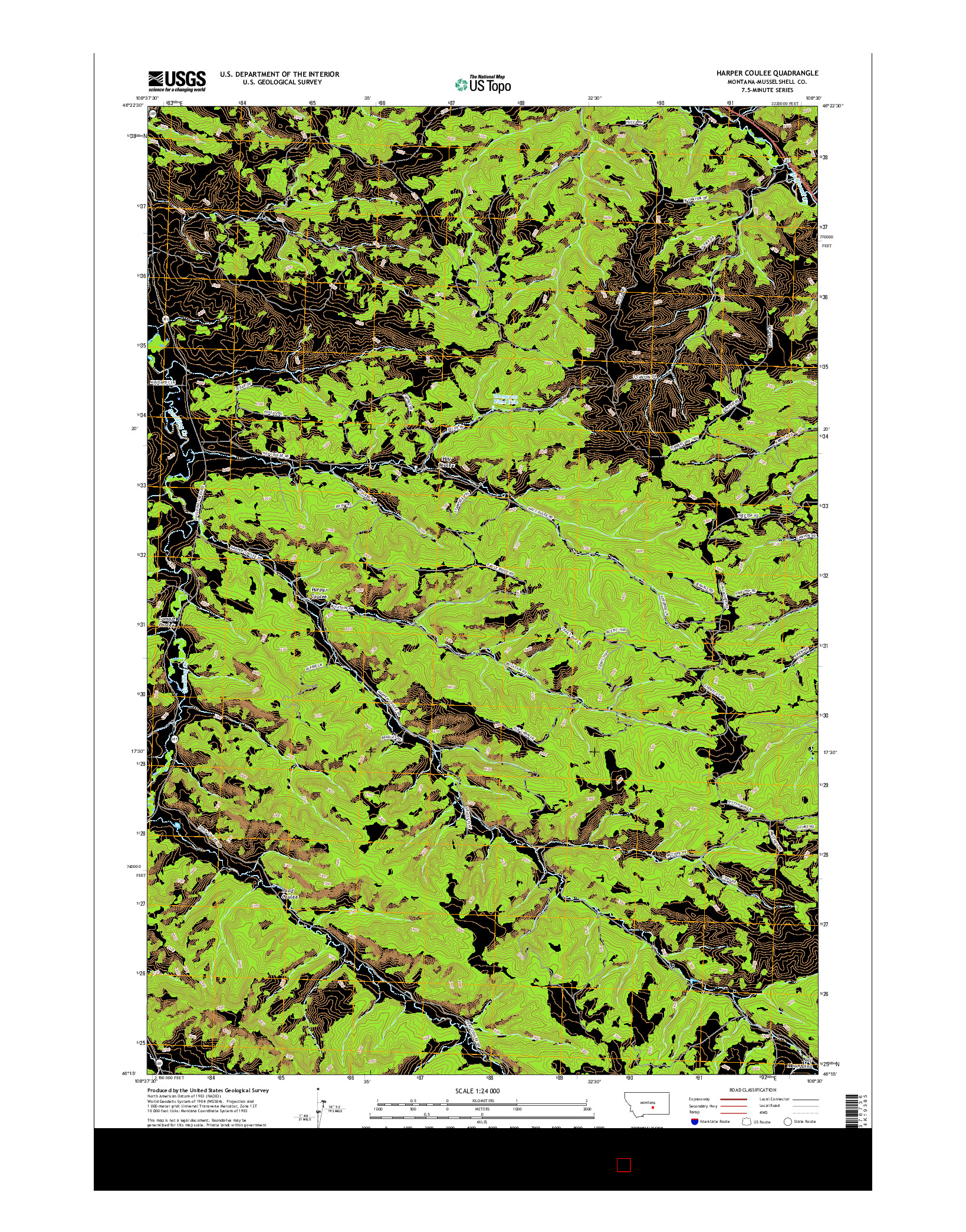 USGS US TOPO 7.5-MINUTE MAP FOR HARPER COULEE, MT 2017
