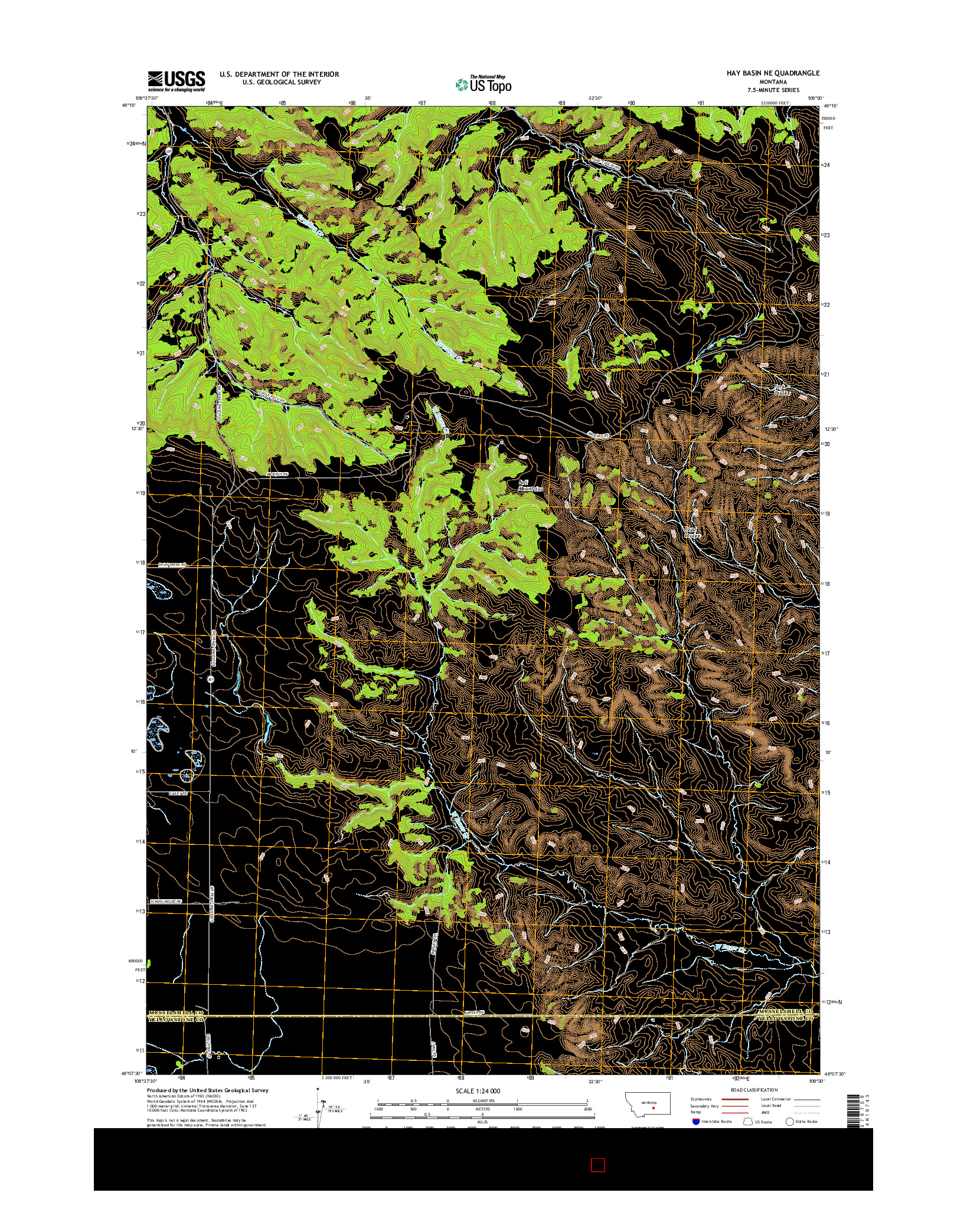 USGS US TOPO 7.5-MINUTE MAP FOR HAY BASIN NE, MT 2017
