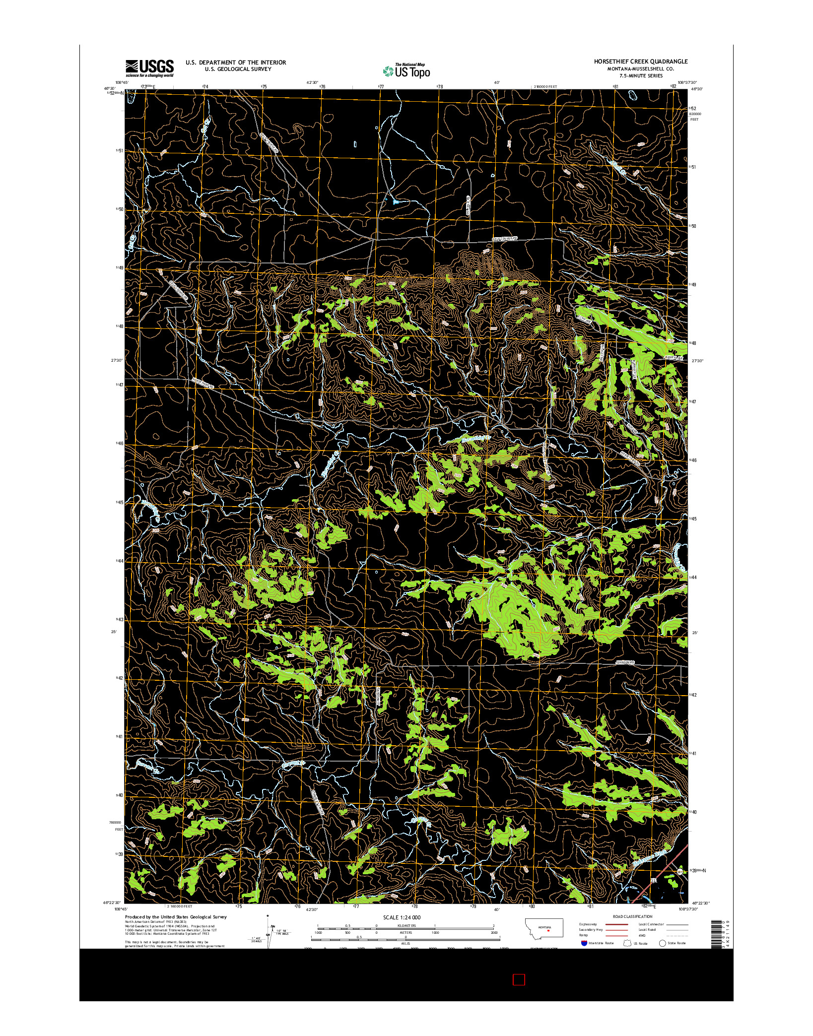 USGS US TOPO 7.5-MINUTE MAP FOR HORSETHIEF CREEK, MT 2017