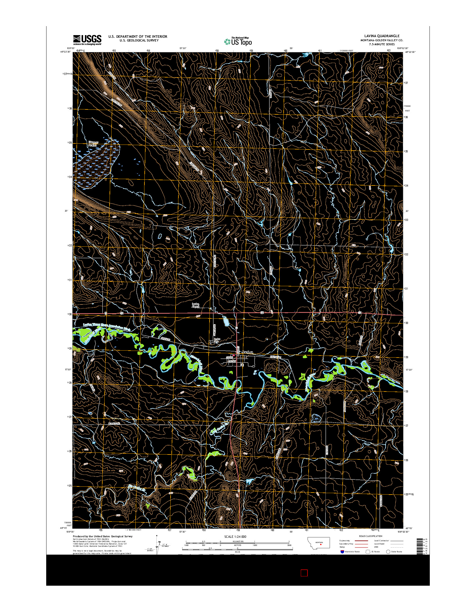 USGS US TOPO 7.5-MINUTE MAP FOR LAVINA, MT 2017
