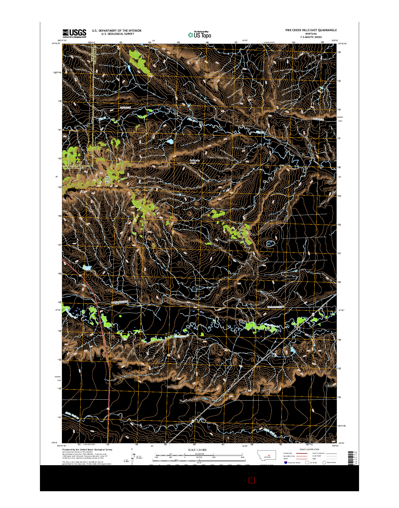 USGS US TOPO 7.5-MINUTE MAP FOR PIKE CREEK HILLS EAST, MT 2017