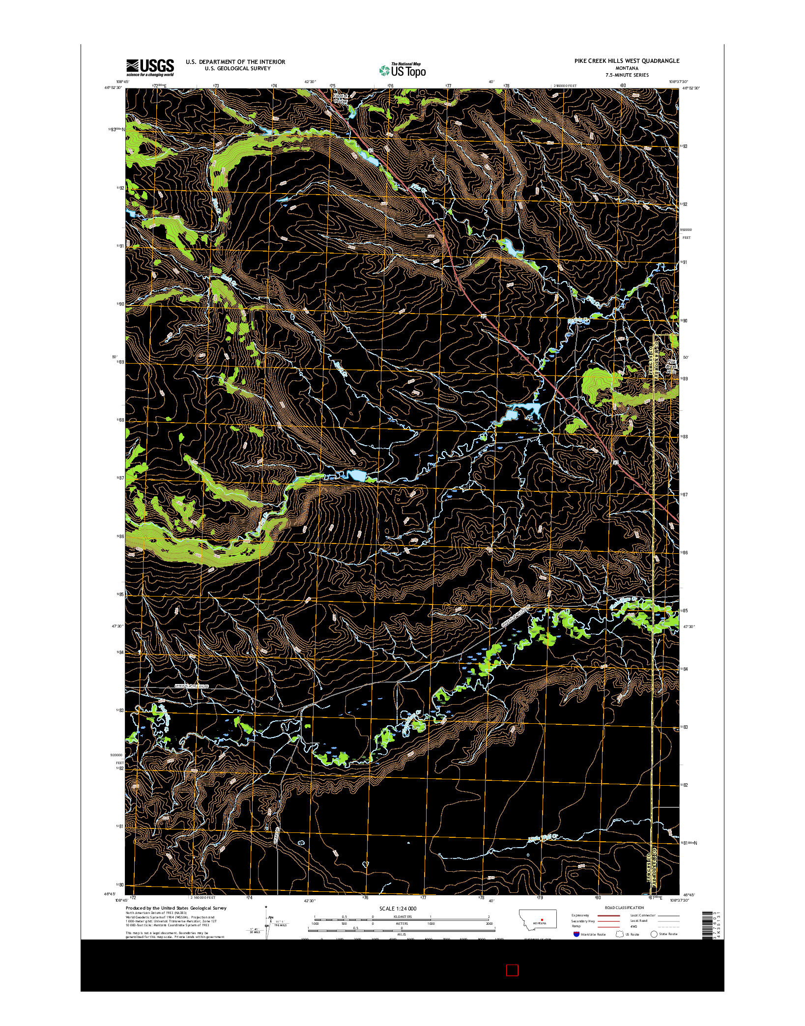 USGS US TOPO 7.5-MINUTE MAP FOR PIKE CREEK HILLS WEST, MT 2017