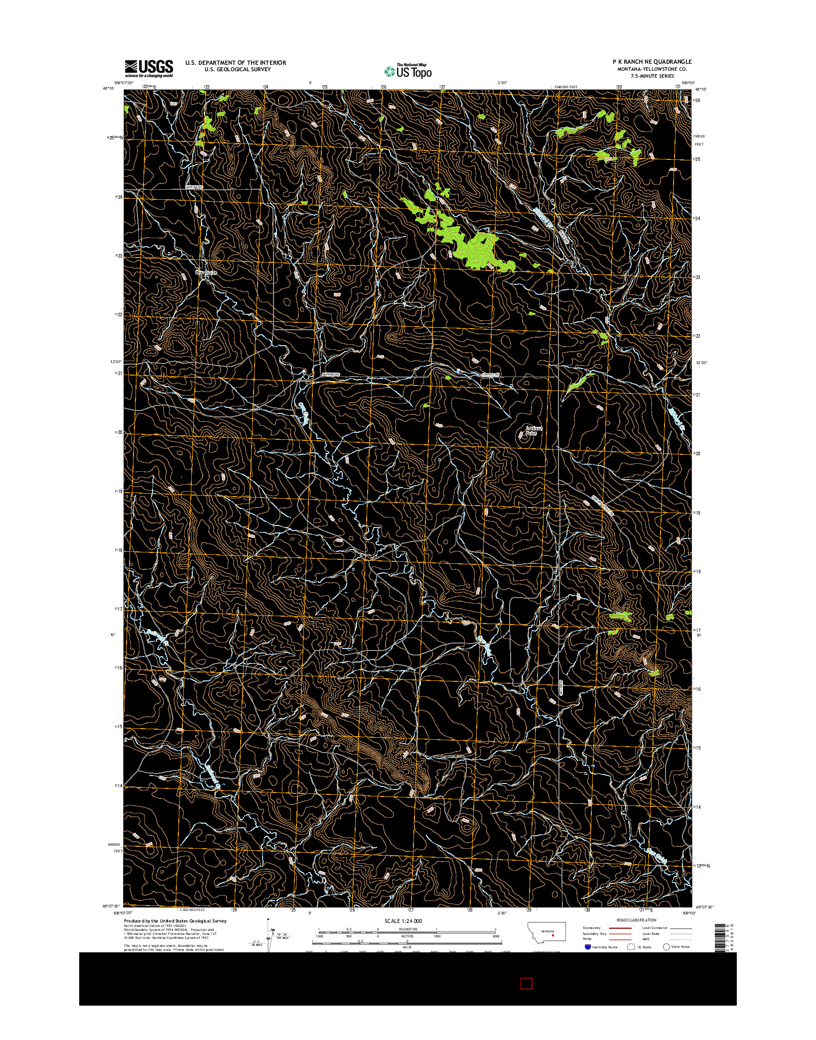 USGS US TOPO 7.5-MINUTE MAP FOR P K RANCH NE, MT 2017