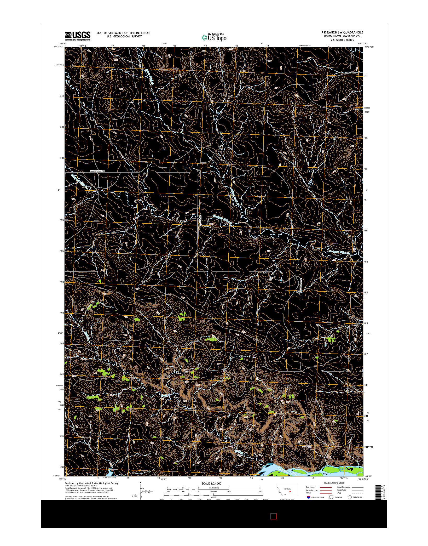 USGS US TOPO 7.5-MINUTE MAP FOR P K RANCH SW, MT 2017