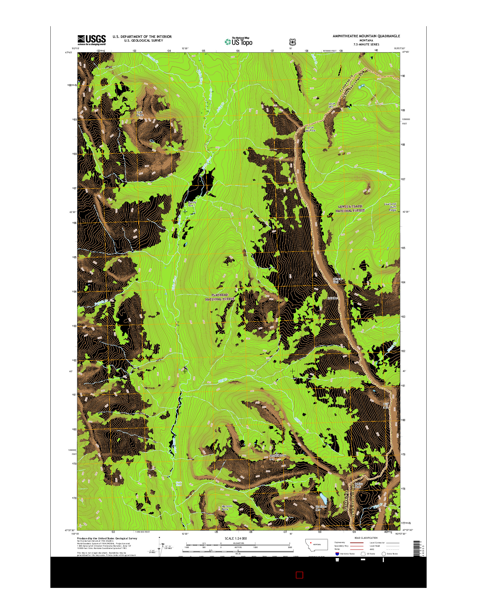 USGS US TOPO 7.5-MINUTE MAP FOR AMPHITHEATRE MOUNTAIN, MT 2017