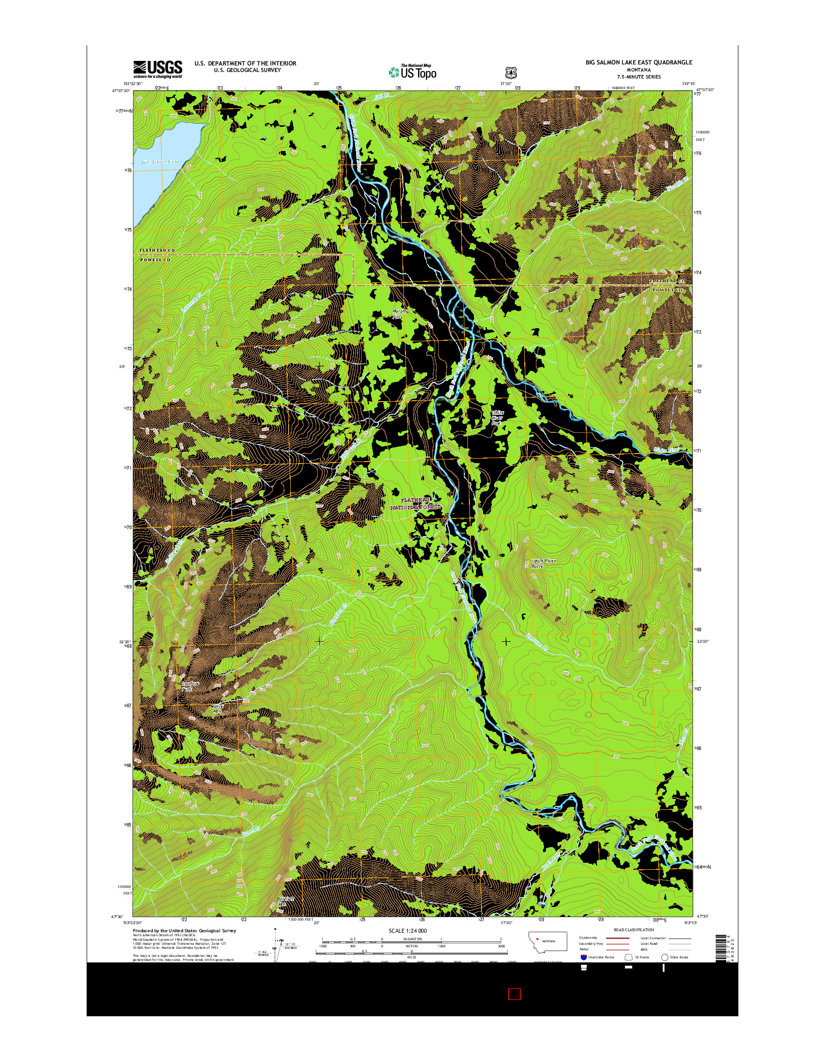 USGS US TOPO 7.5-MINUTE MAP FOR BIG SALMON LAKE EAST, MT 2017