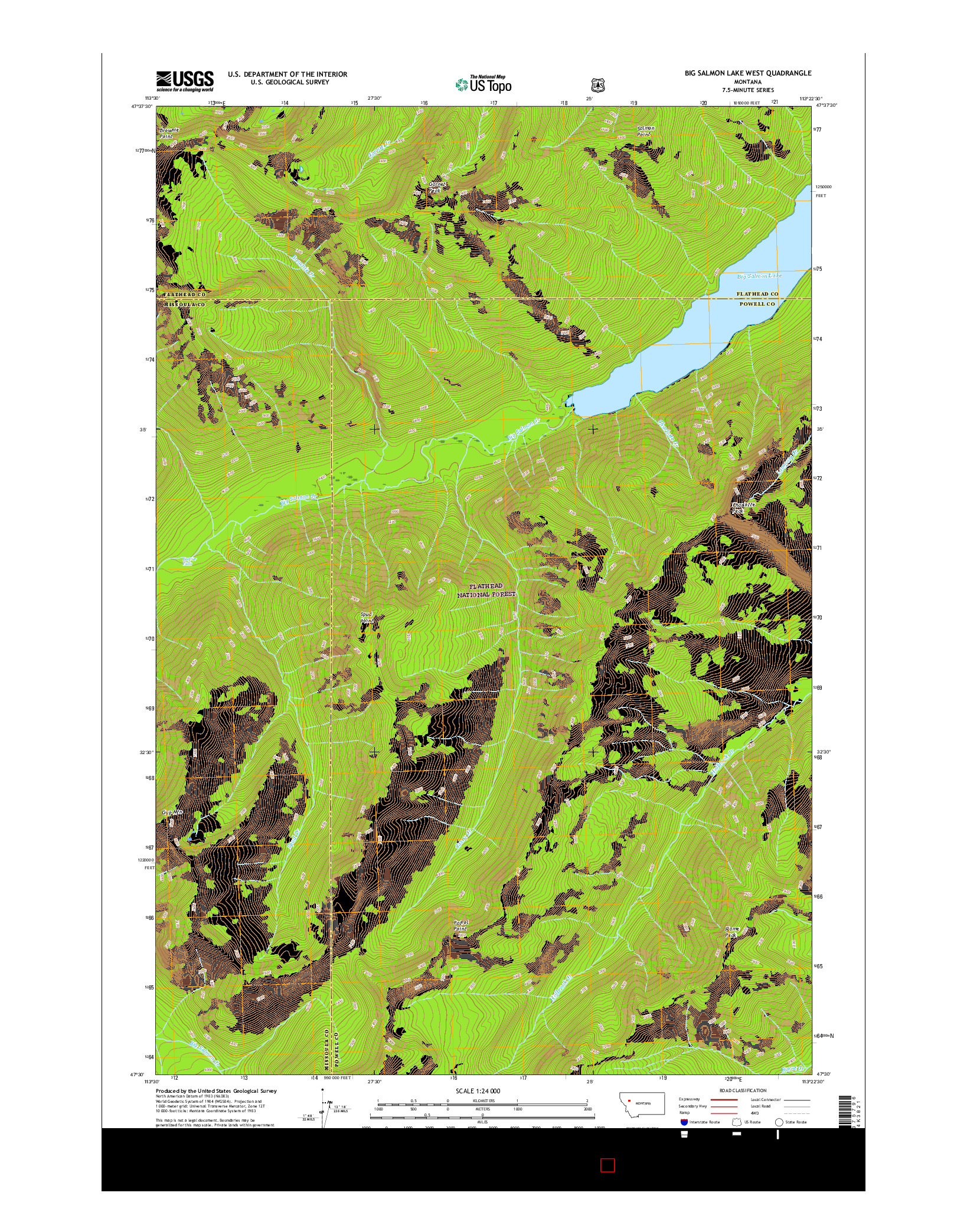 USGS US TOPO 7.5-MINUTE MAP FOR BIG SALMON LAKE WEST, MT 2017