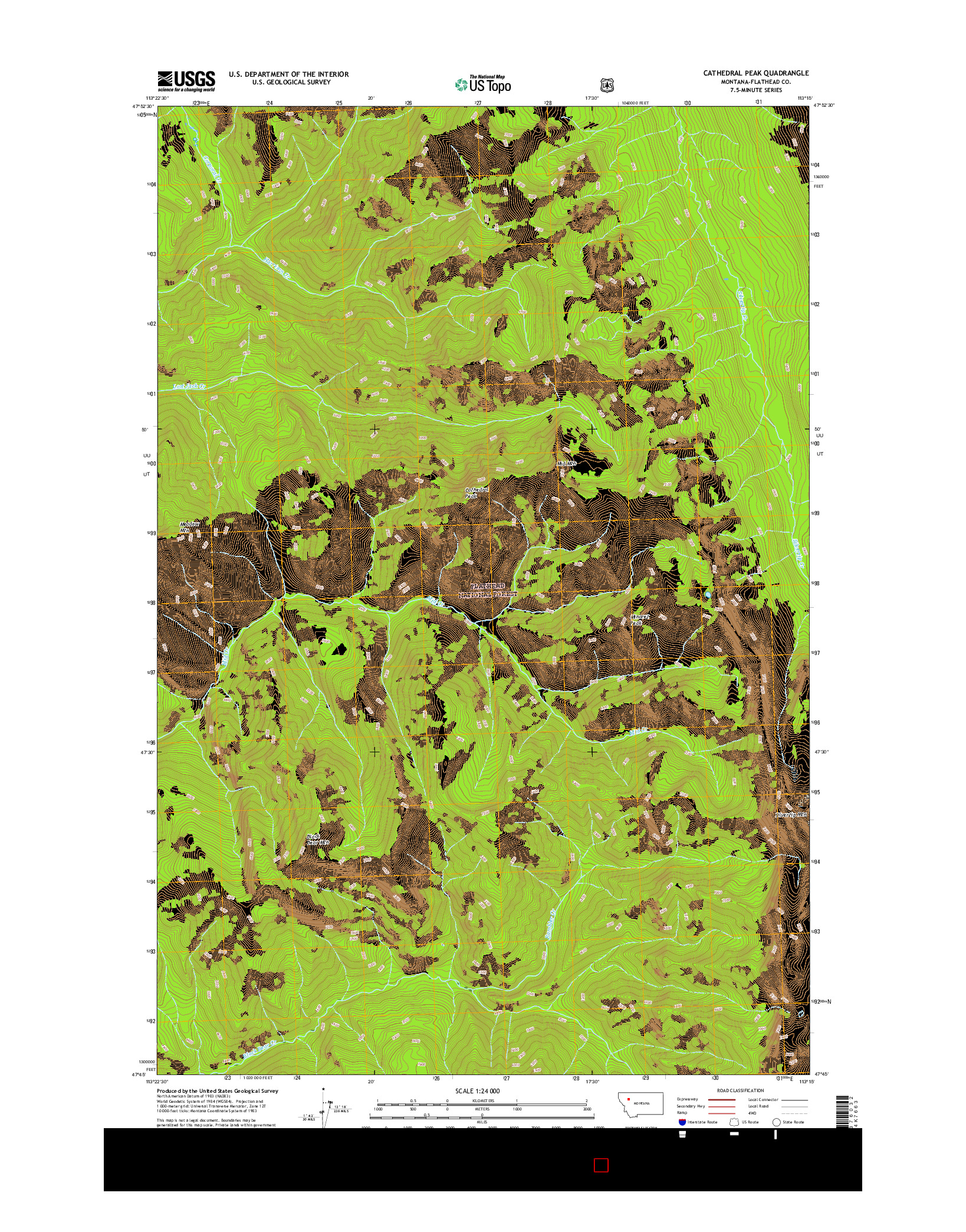 USGS US TOPO 7.5-MINUTE MAP FOR CATHEDRAL PEAK, MT 2017