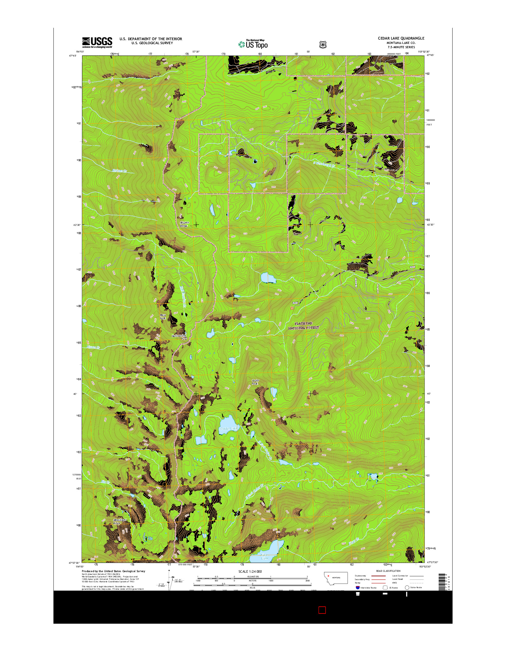 USGS US TOPO 7.5-MINUTE MAP FOR CEDAR LAKE, MT 2017