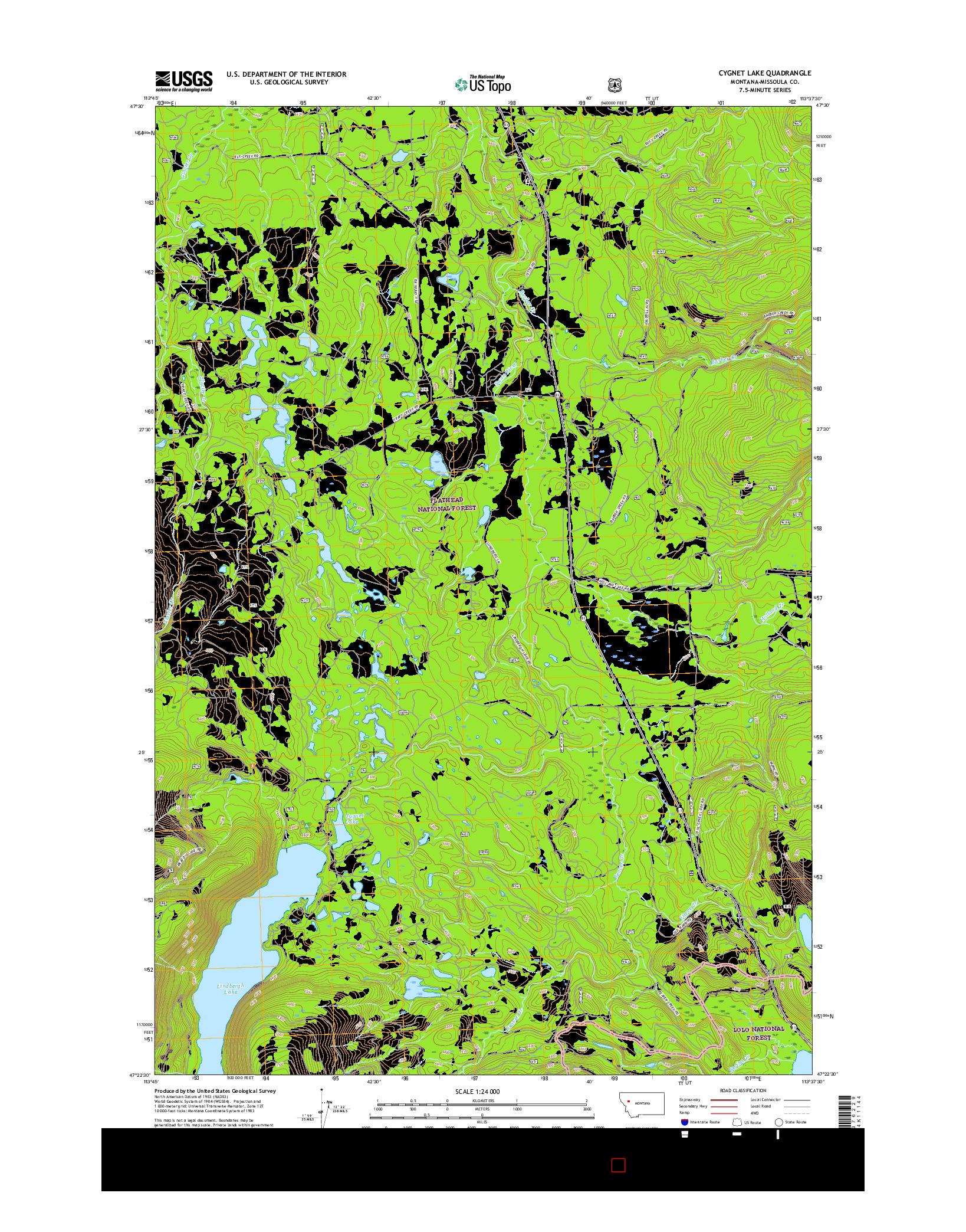 USGS US TOPO 7.5-MINUTE MAP FOR CYGNET LAKE, MT 2017
