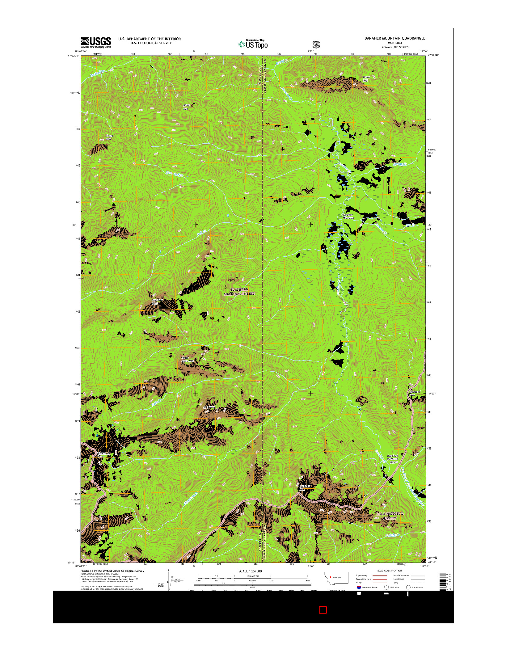 USGS US TOPO 7.5-MINUTE MAP FOR DANAHER MOUNTAIN, MT 2017