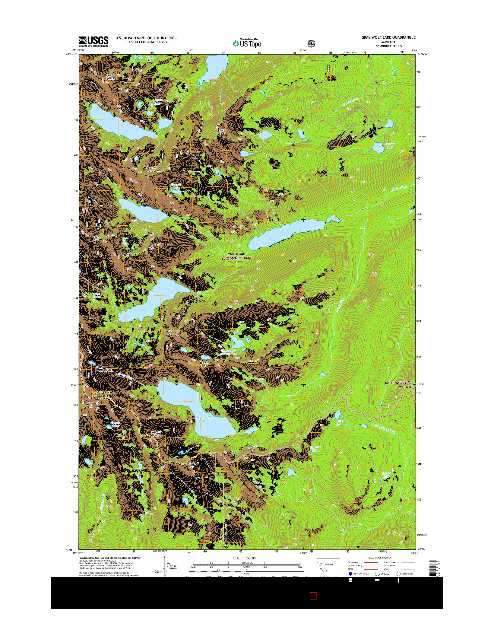 USGS US TOPO 7.5-MINUTE MAP FOR GRAY WOLF LAKE, MT 2017