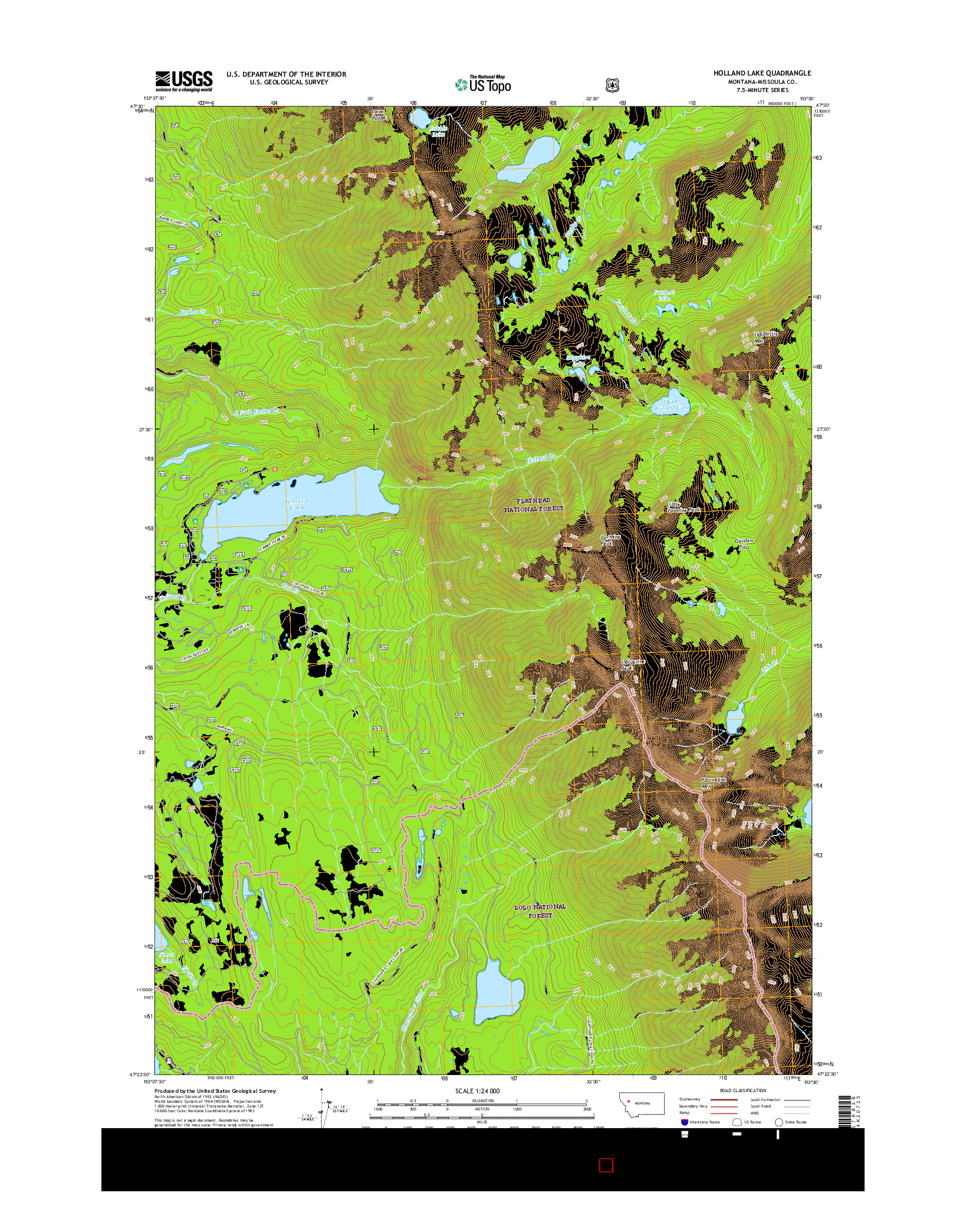 USGS US TOPO 7.5-MINUTE MAP FOR HOLLAND LAKE, MT 2017