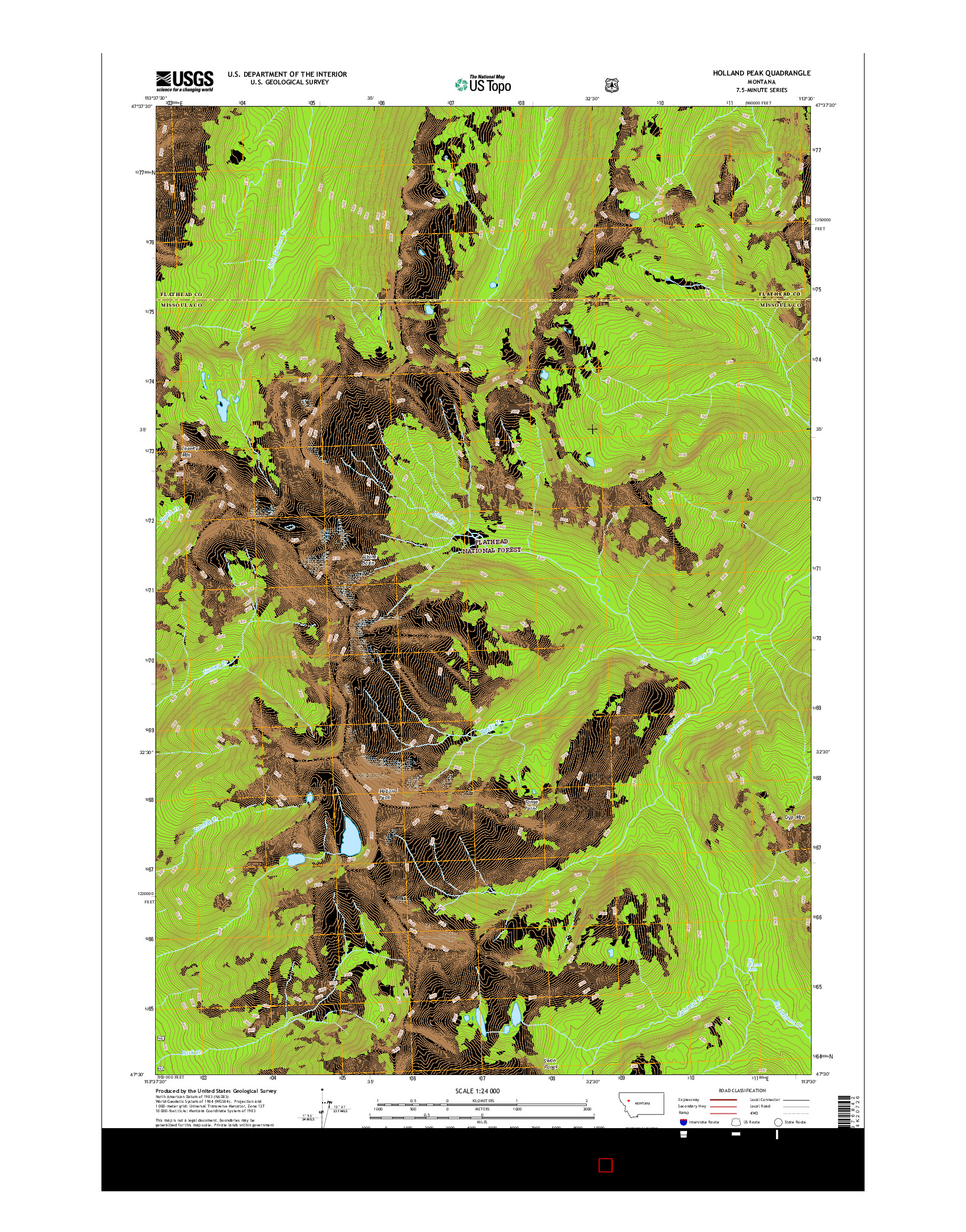 USGS US TOPO 7.5-MINUTE MAP FOR HOLLAND PEAK, MT 2017