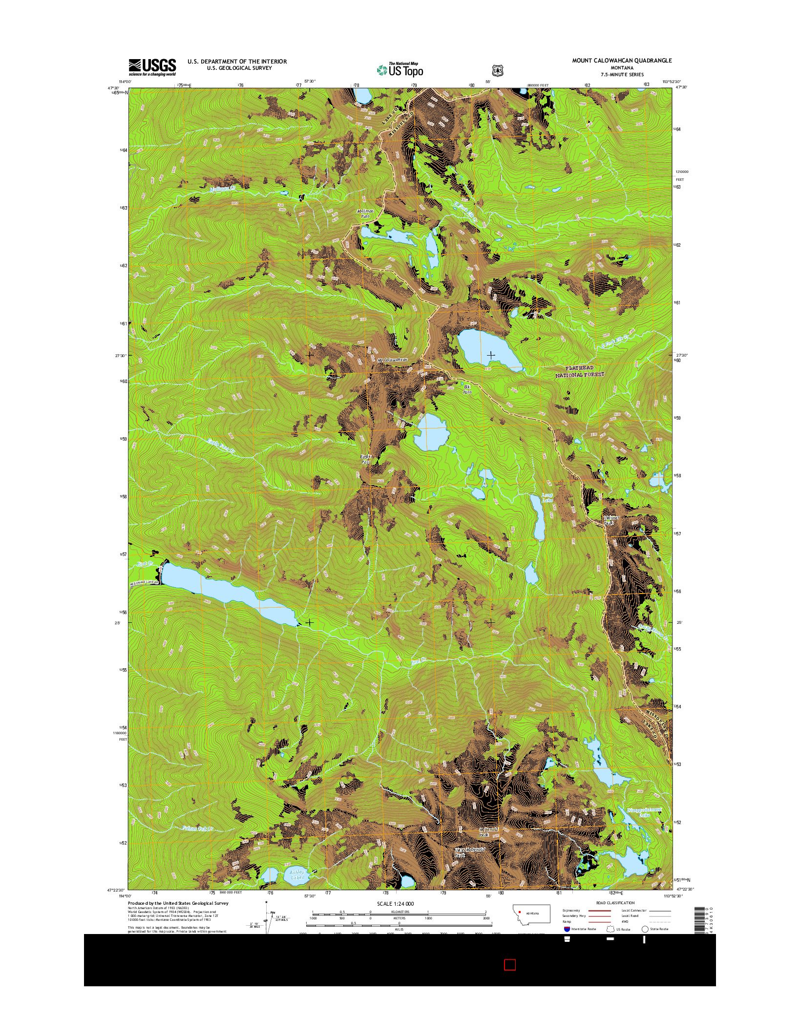 USGS US TOPO 7.5-MINUTE MAP FOR MOUNT CALOWAHCAN, MT 2017