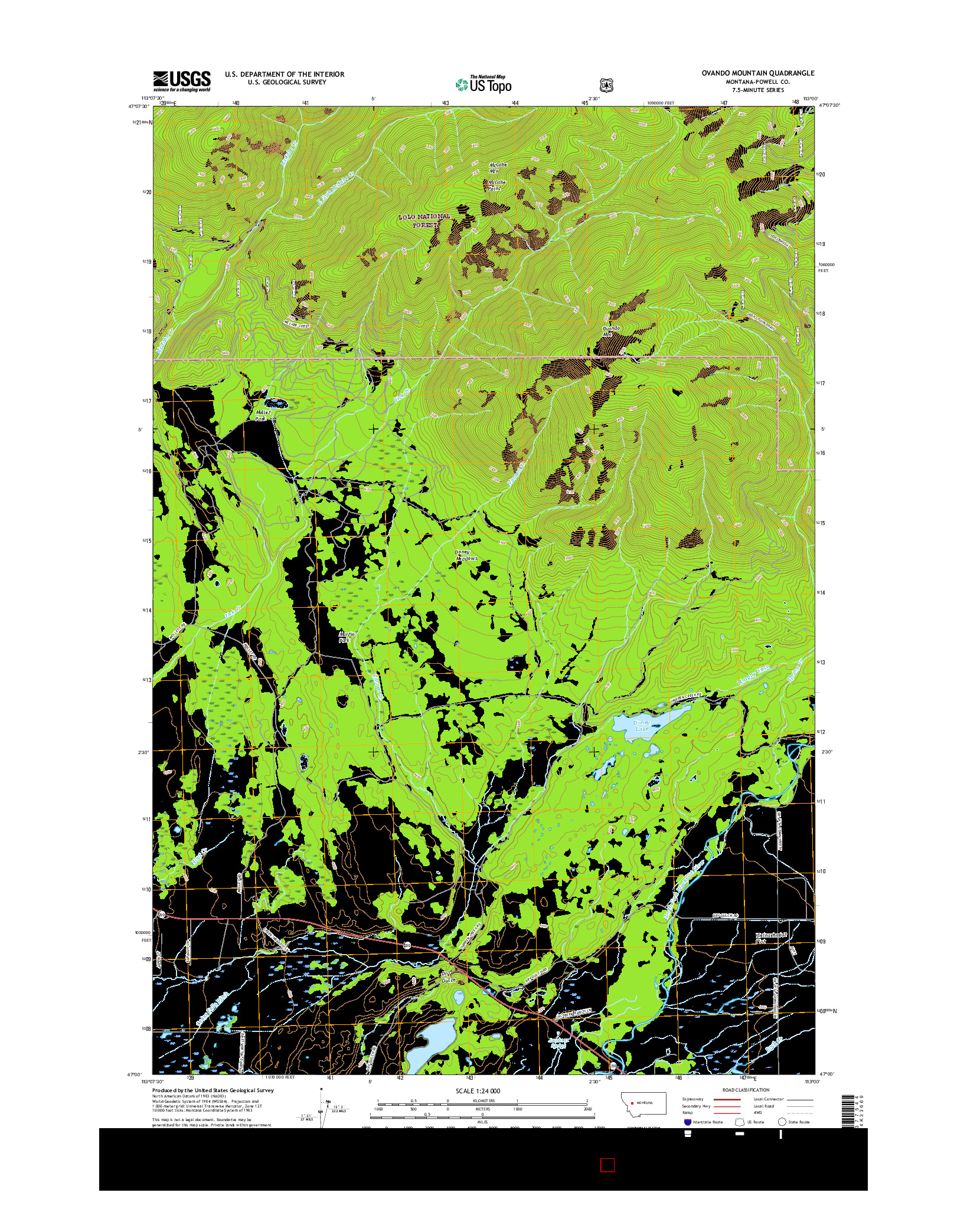 USGS US TOPO 7.5-MINUTE MAP FOR OVANDO MOUNTAIN, MT 2017