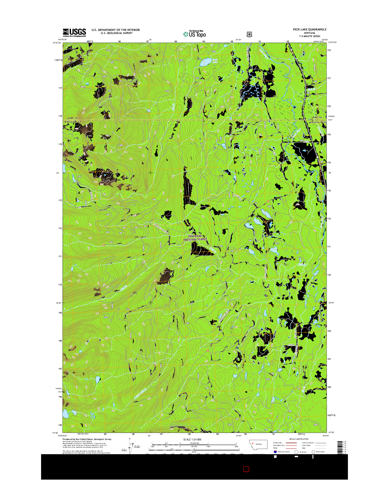 USGS US TOPO 7.5-MINUTE MAP FOR PECK LAKE, MT 2017