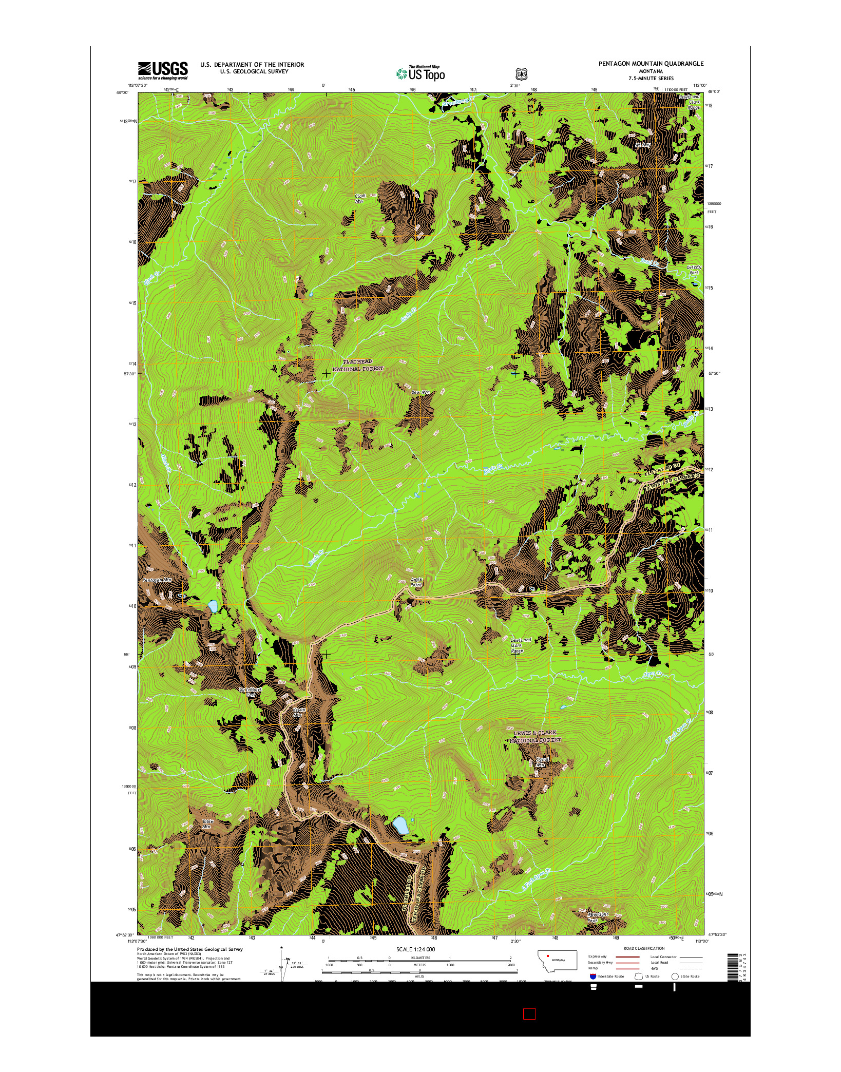 USGS US TOPO 7.5-MINUTE MAP FOR PENTAGON MOUNTAIN, MT 2017