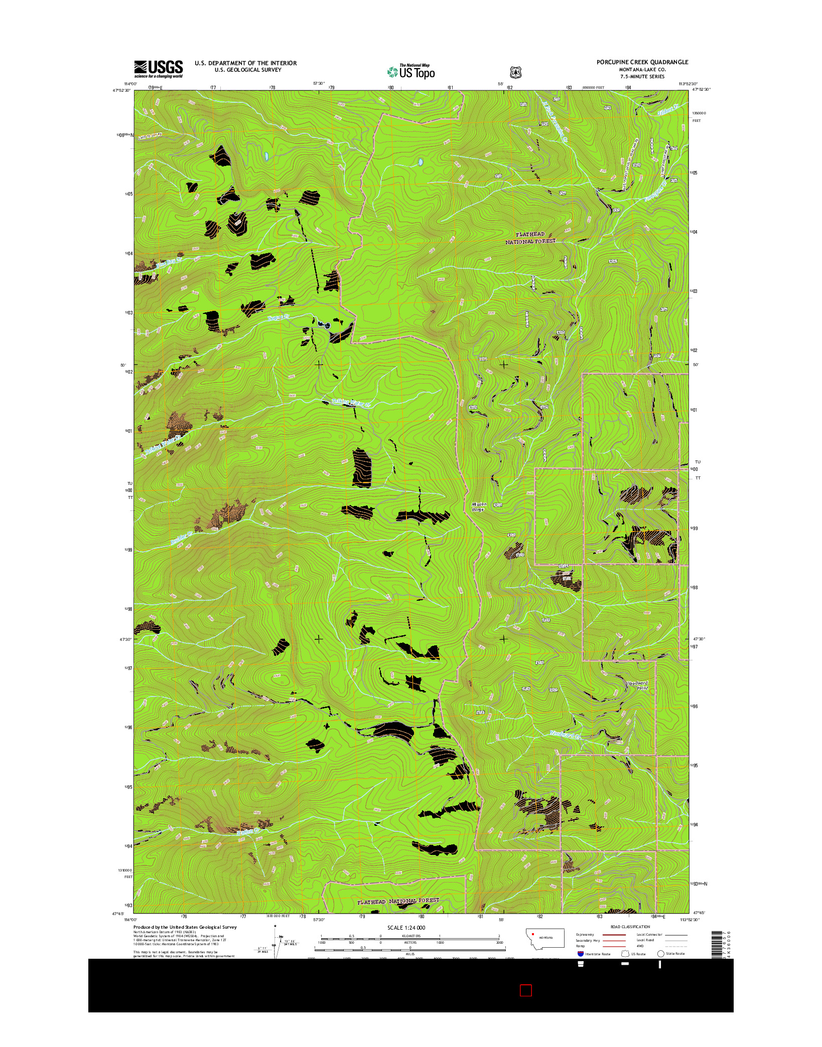 USGS US TOPO 7.5-MINUTE MAP FOR PORCUPINE CREEK, MT 2017