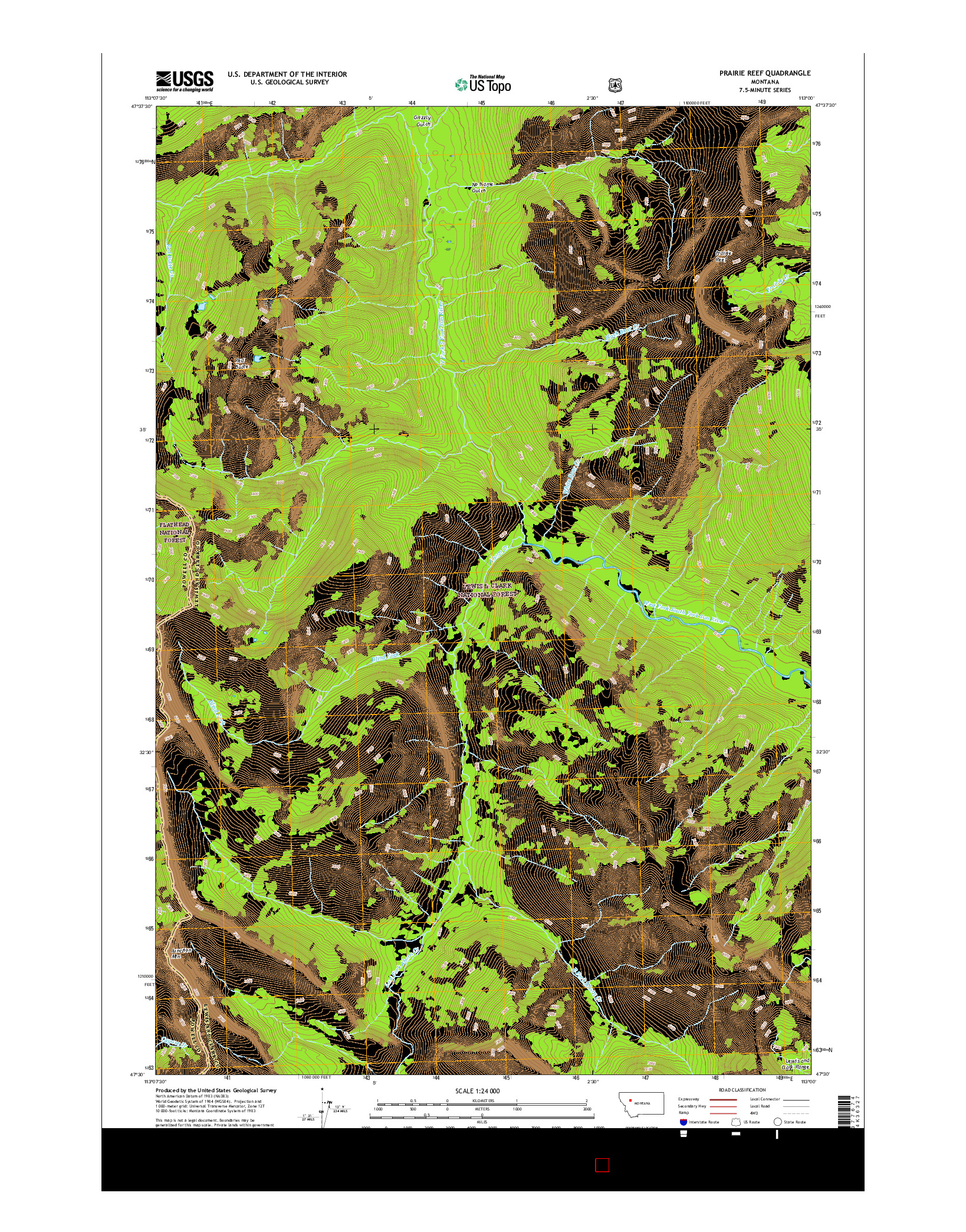 USGS US TOPO 7.5-MINUTE MAP FOR PRAIRIE REEF, MT 2017