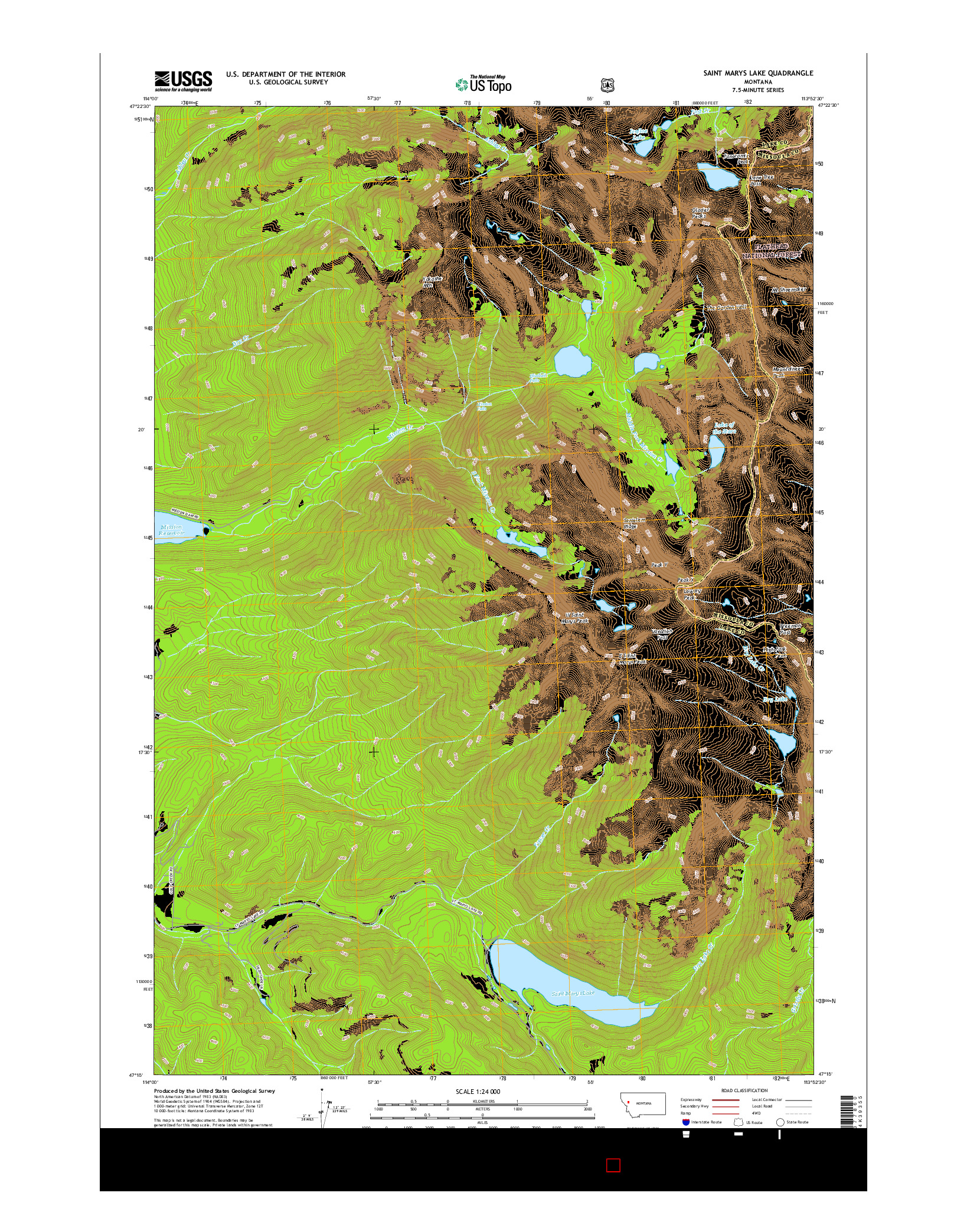 USGS US TOPO 7.5-MINUTE MAP FOR SAINT MARYS LAKE, MT 2017