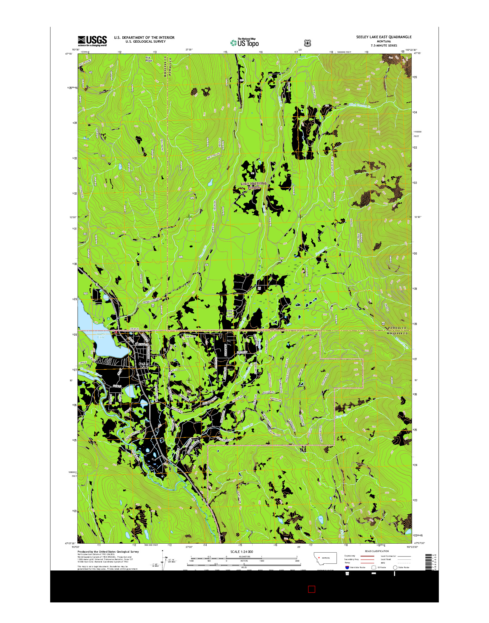 USGS US TOPO 7.5-MINUTE MAP FOR SEELEY LAKE EAST, MT 2017