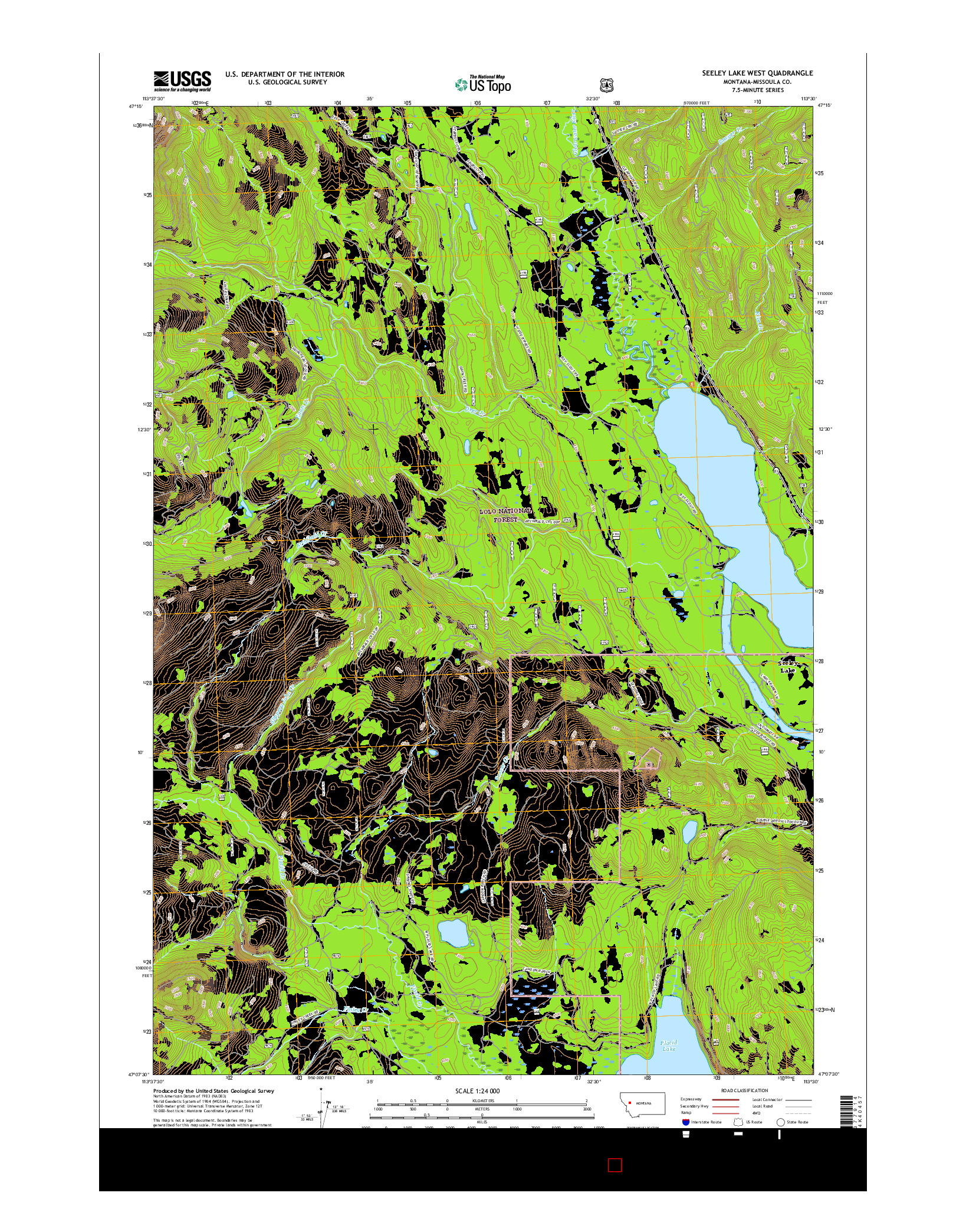 USGS US TOPO 7.5-MINUTE MAP FOR SEELEY LAKE WEST, MT 2017