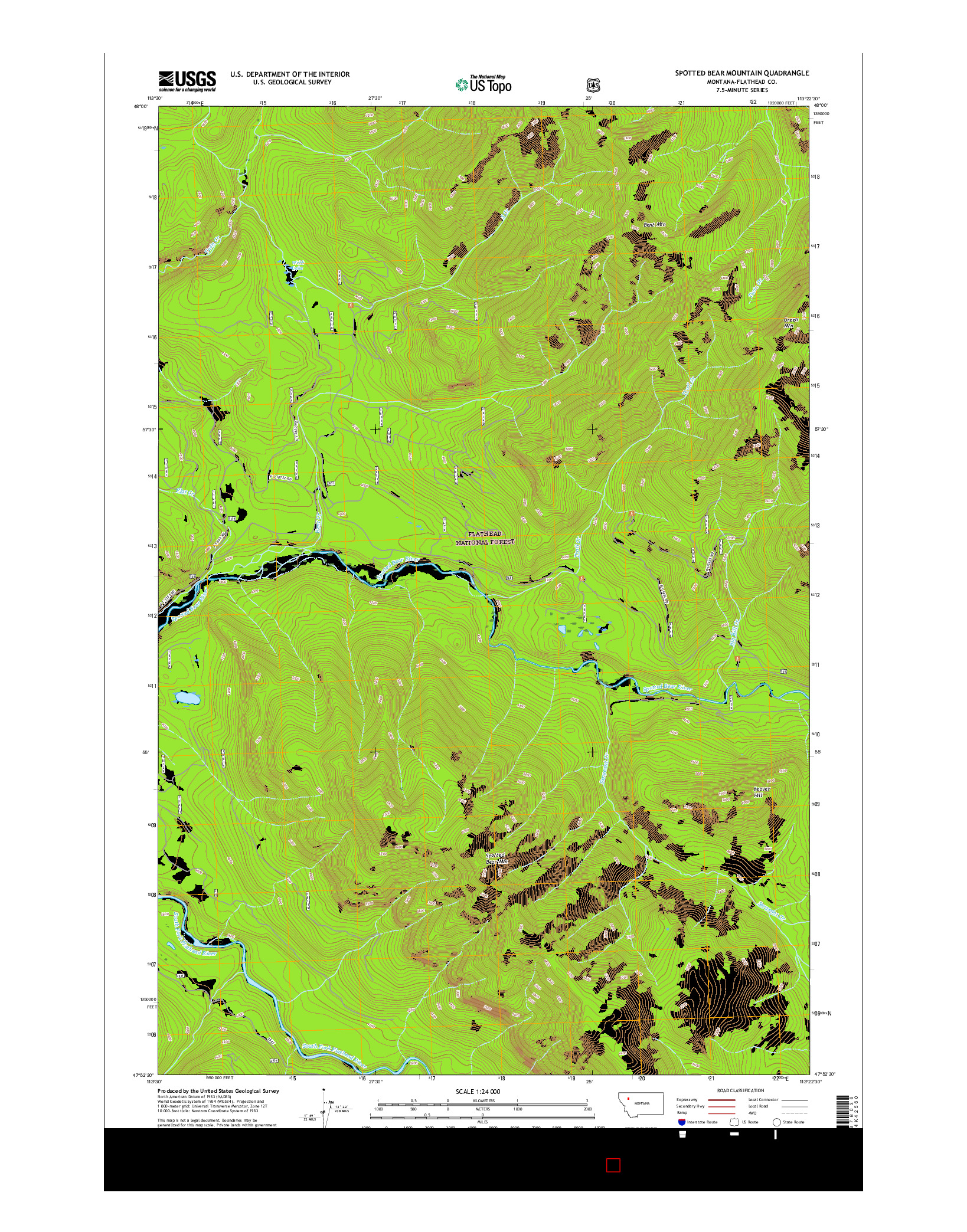USGS US TOPO 7.5-MINUTE MAP FOR SPOTTED BEAR MOUNTAIN, MT 2017