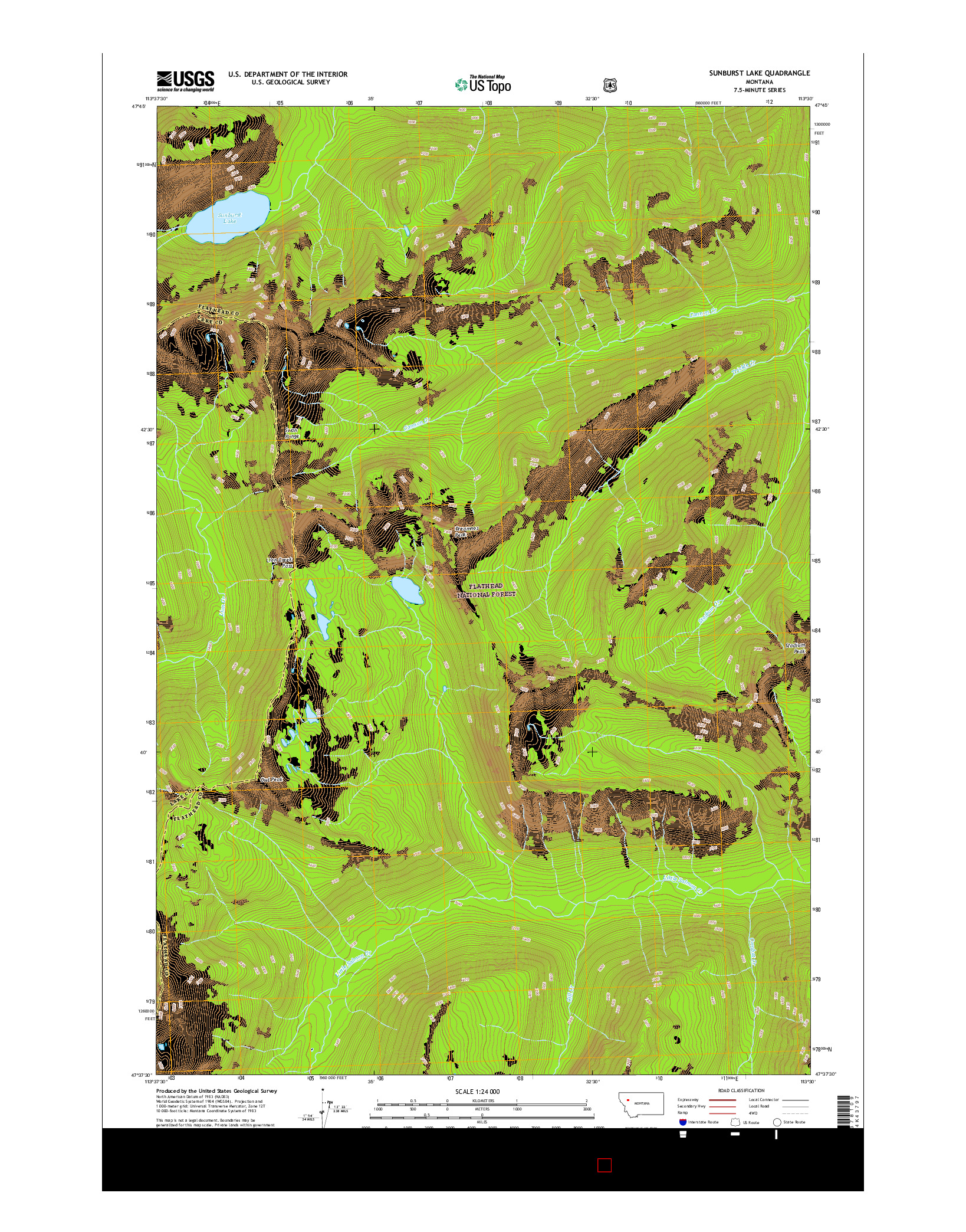 USGS US TOPO 7.5-MINUTE MAP FOR SUNBURST LAKE, MT 2017