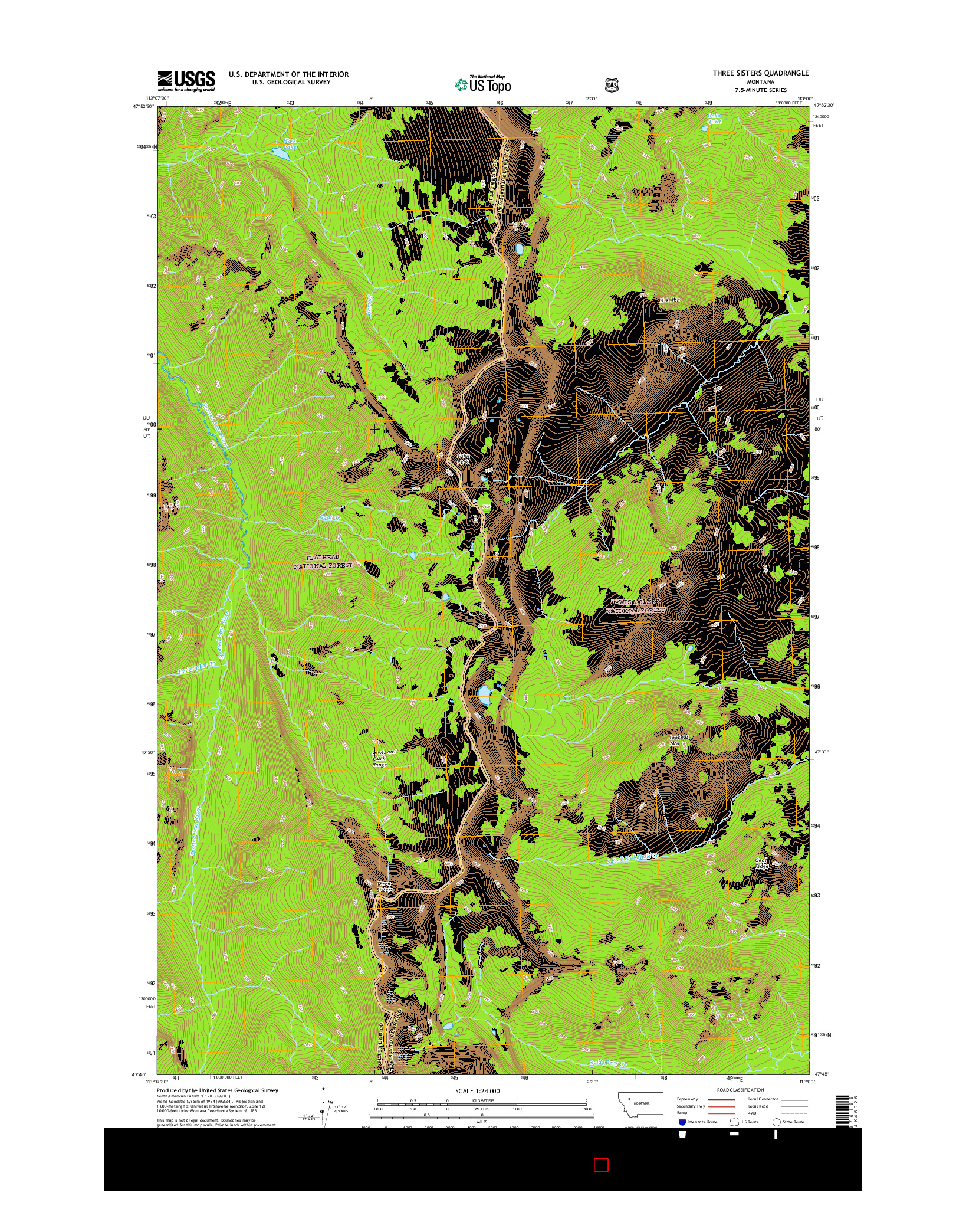 USGS US TOPO 7.5-MINUTE MAP FOR THREE SISTERS, MT 2017