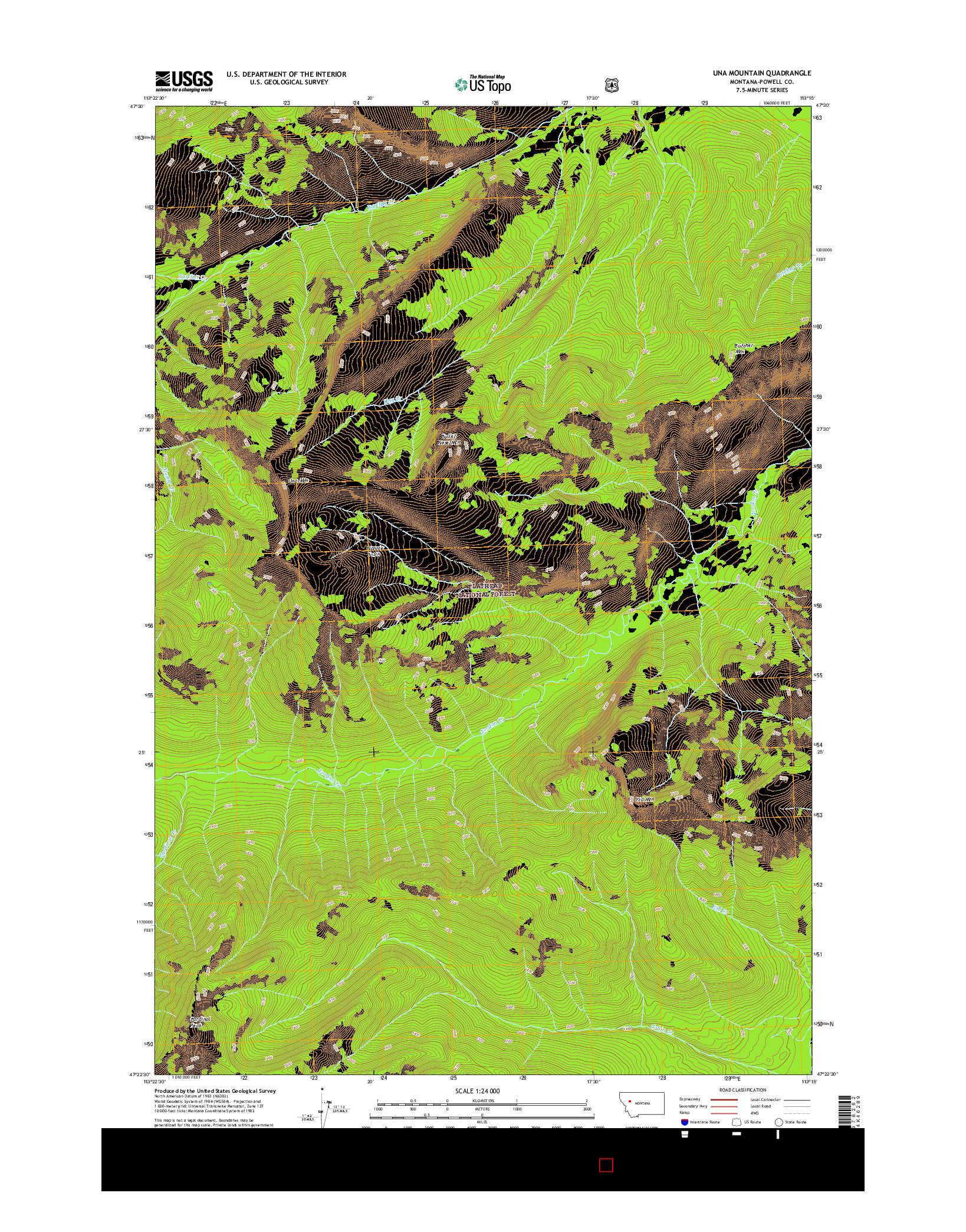 USGS US TOPO 7.5-MINUTE MAP FOR UNA MOUNTAIN, MT 2017